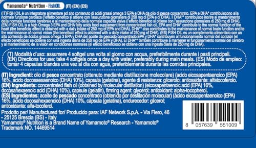 YAMAMOTO Omega-3 e Cuore e Circolazione Fish Oil Molecular Distillation integratore omega-3 200 softgel EPA DHA