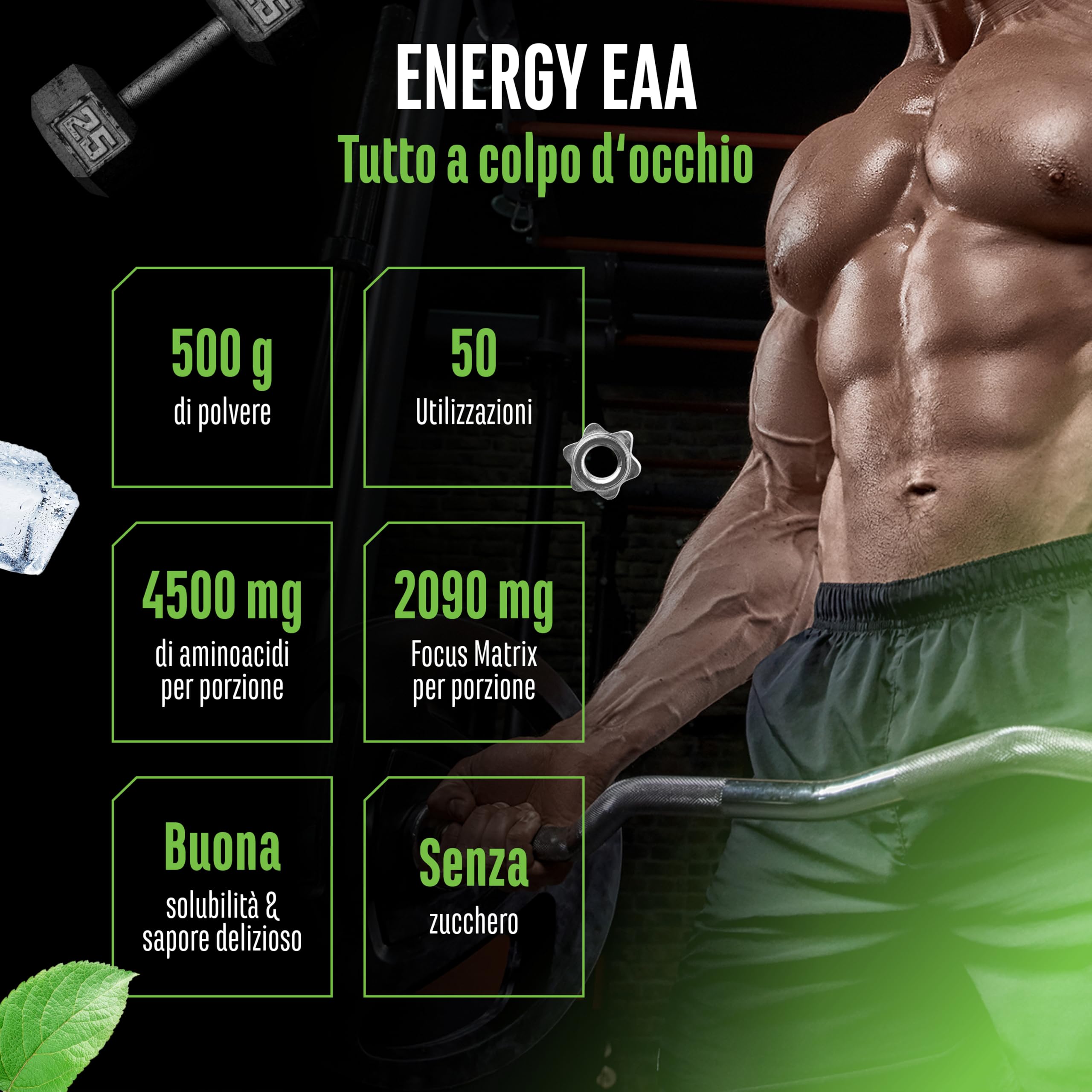 Elite Pre-Workout & Pump EAA Energy Mix pre-workout 500 g Mela Verde senza zucchero