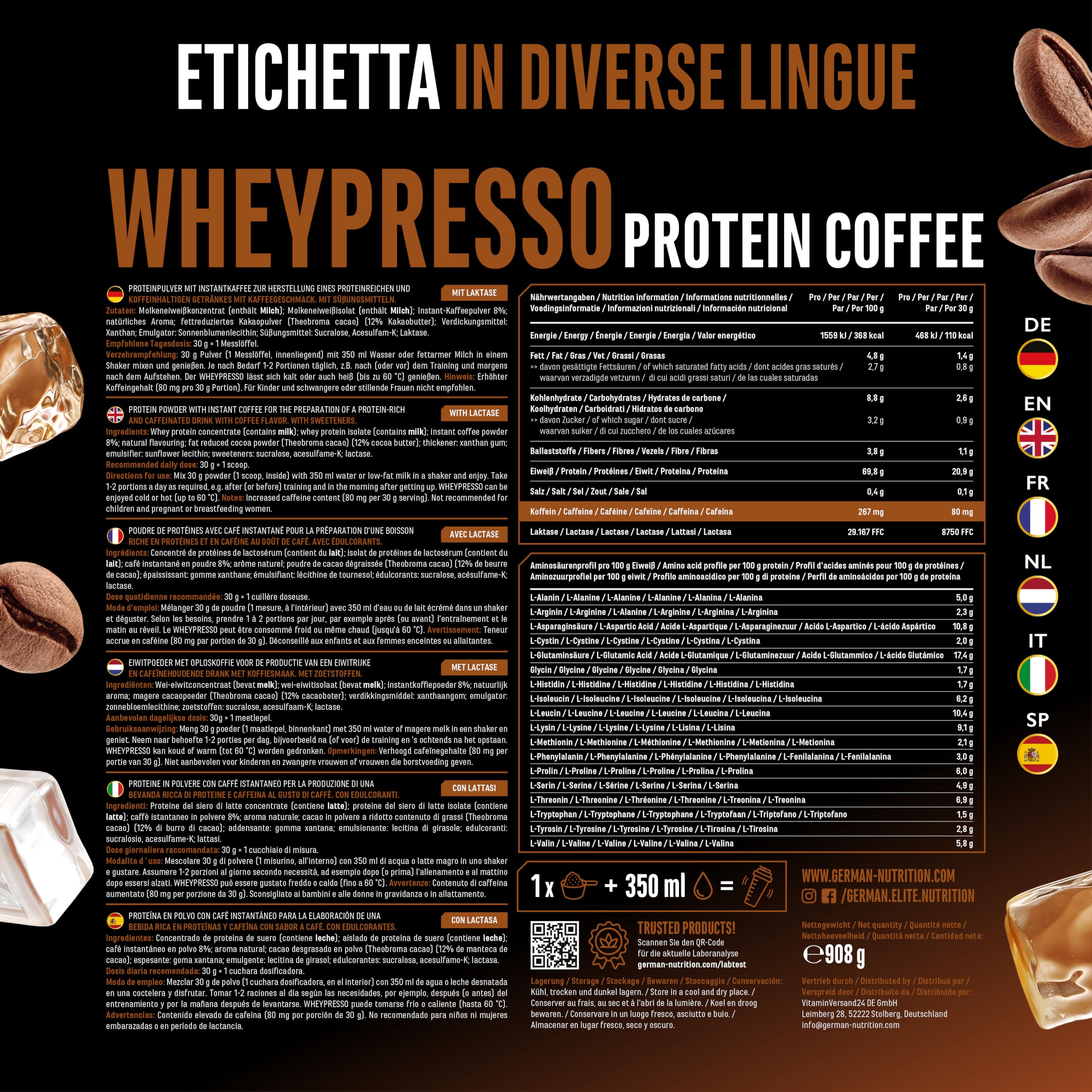 Elite Whey Protein Wheypresso Protein Coffee proteine in polvere 908 g caffè classico