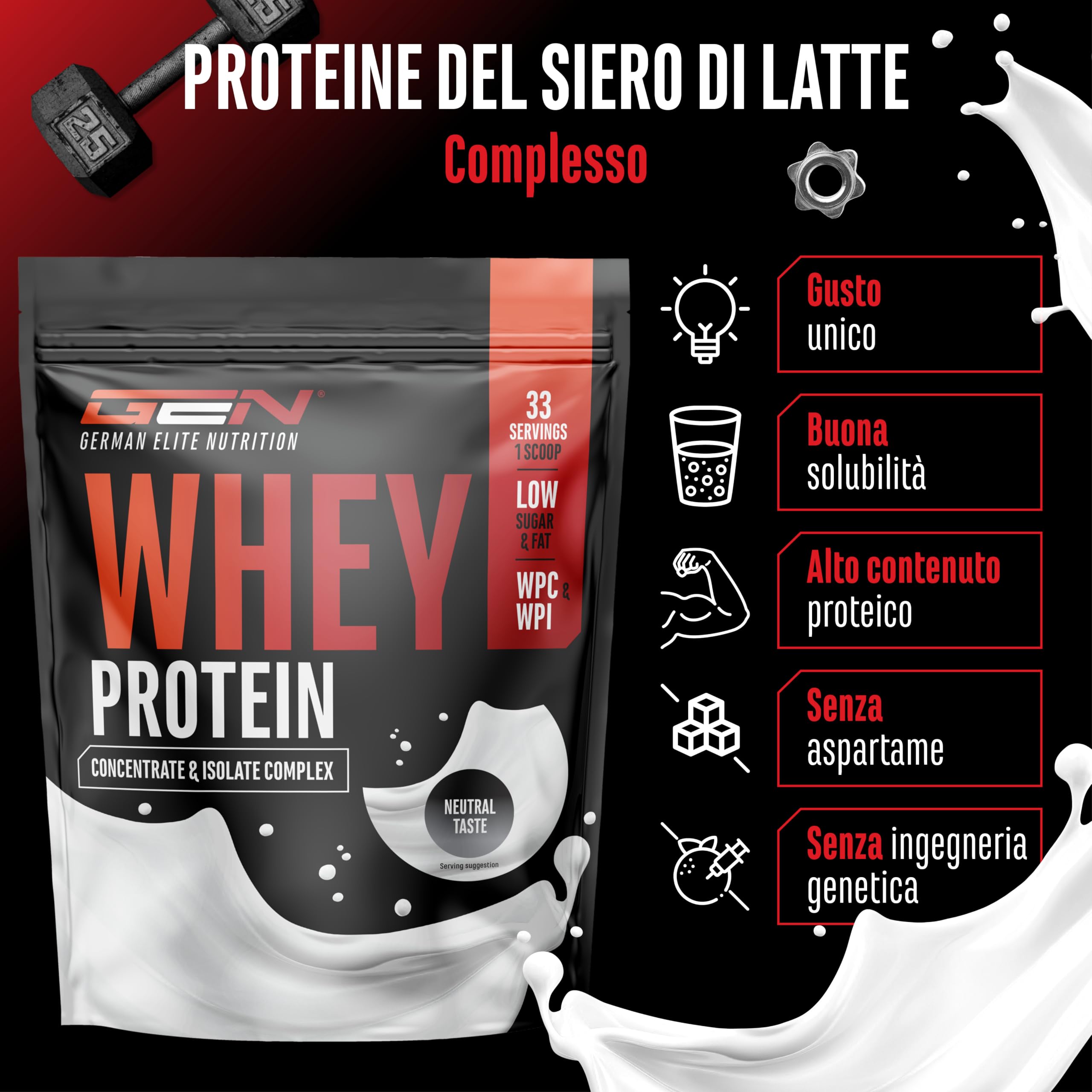 Elite Whey Protein Whey Proteine Complesso proteine 1000 g neutre
