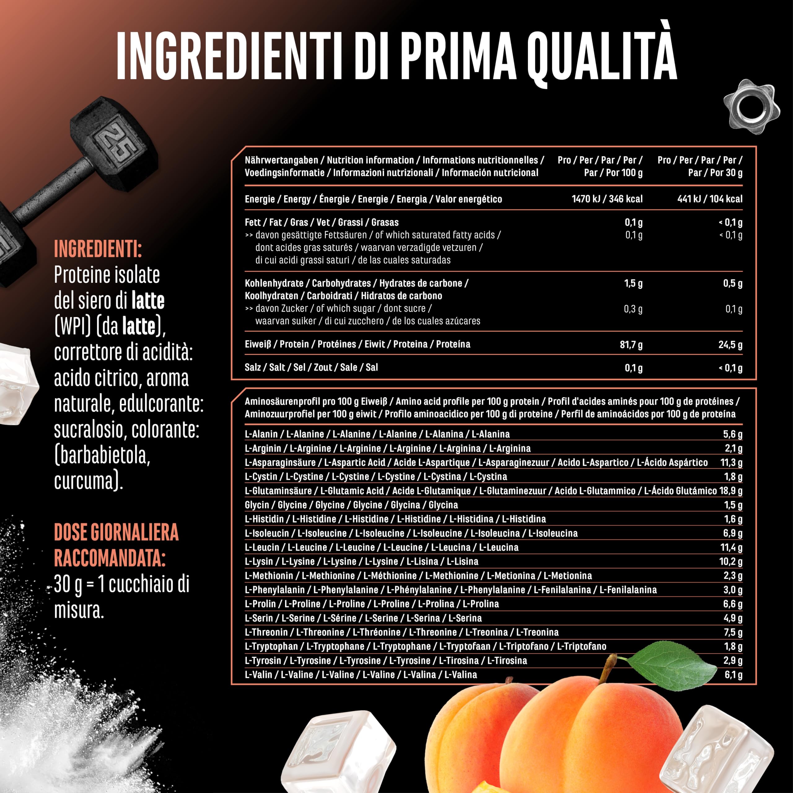Elite Clear Whey Isolate Protein Shake proteine albicocca 900 g, 24 g per porzione