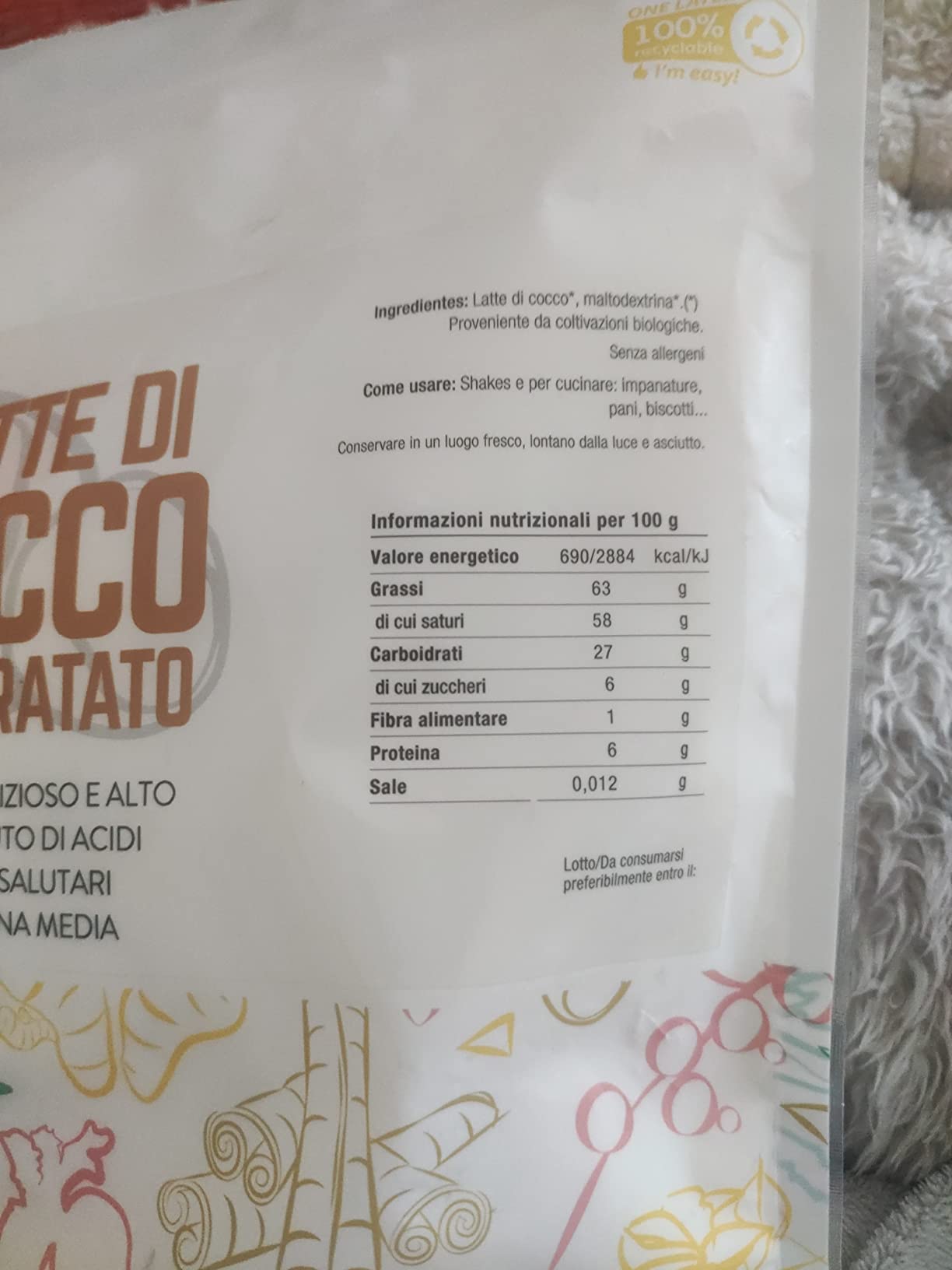 Energy Feelings Dietética & Suplementos Latte di Cocco in Polvere Bio 1 kg senza lattosio