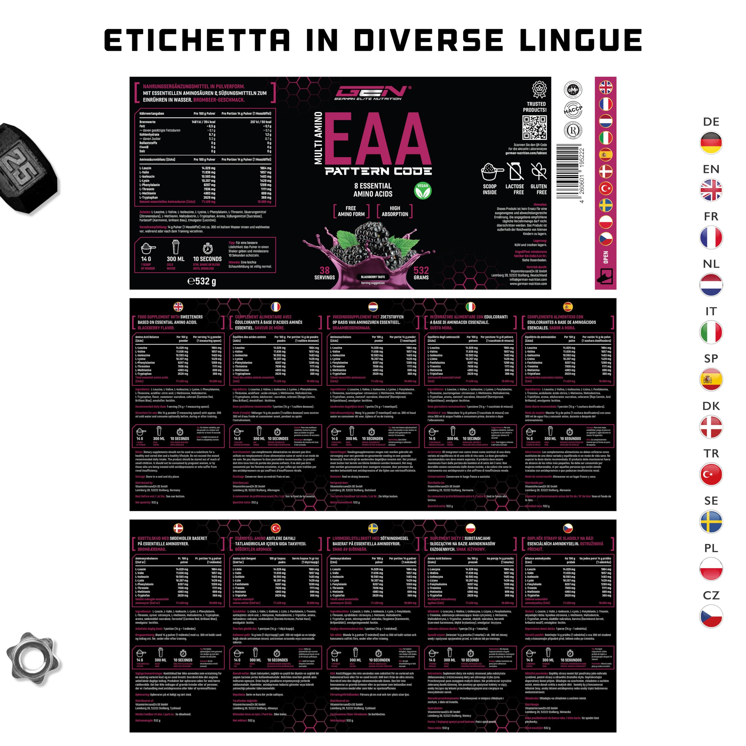 Elite EAA & BCAA EAA in polvere 532 g mora Human Code
