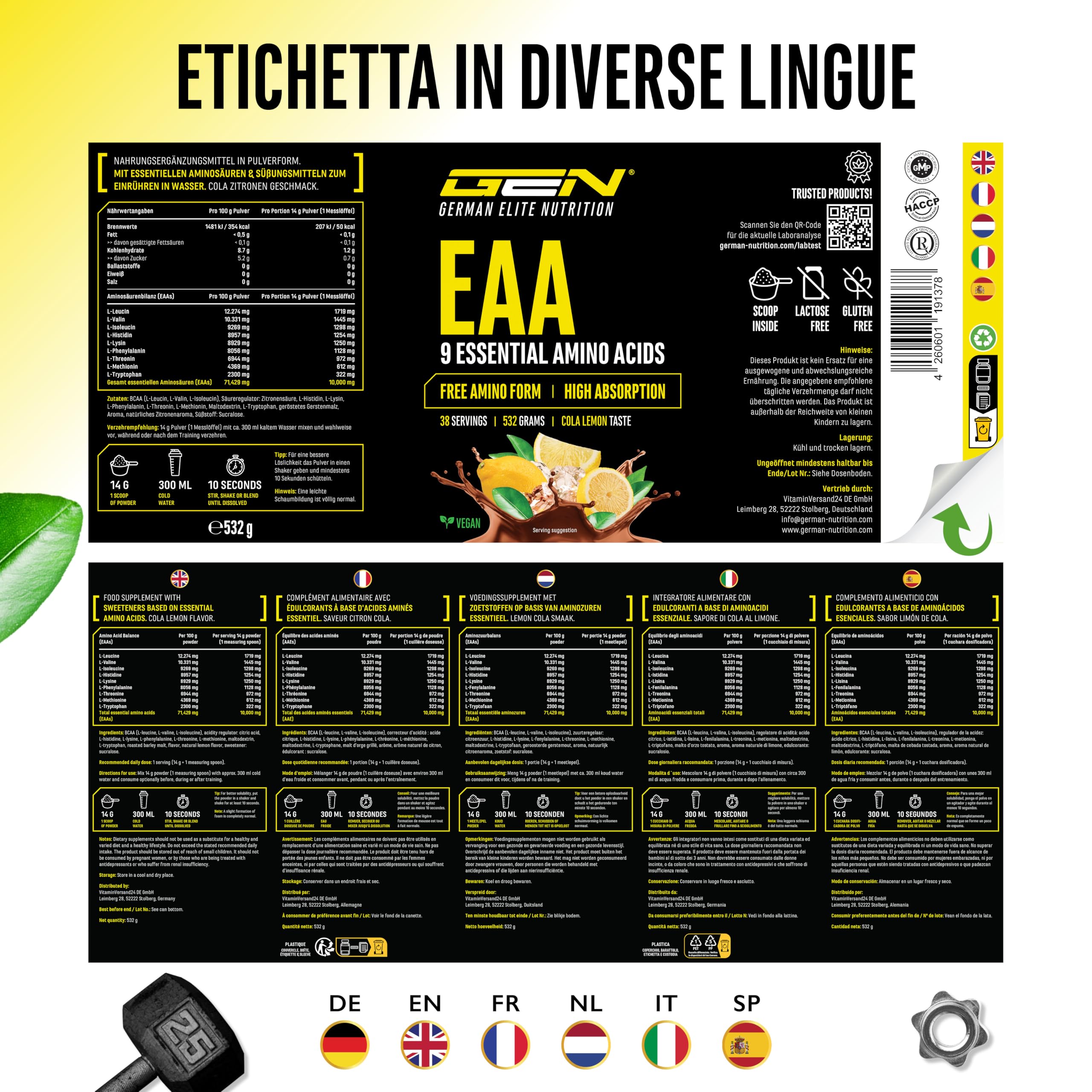 Elite EAA & BCAA EAA in polvere 532 g limone cola Human Code