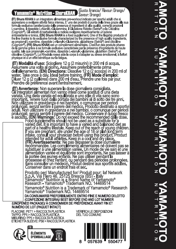 YAMAMOTO ShuraKHAN integratore pre workout 200 g gusto arancia