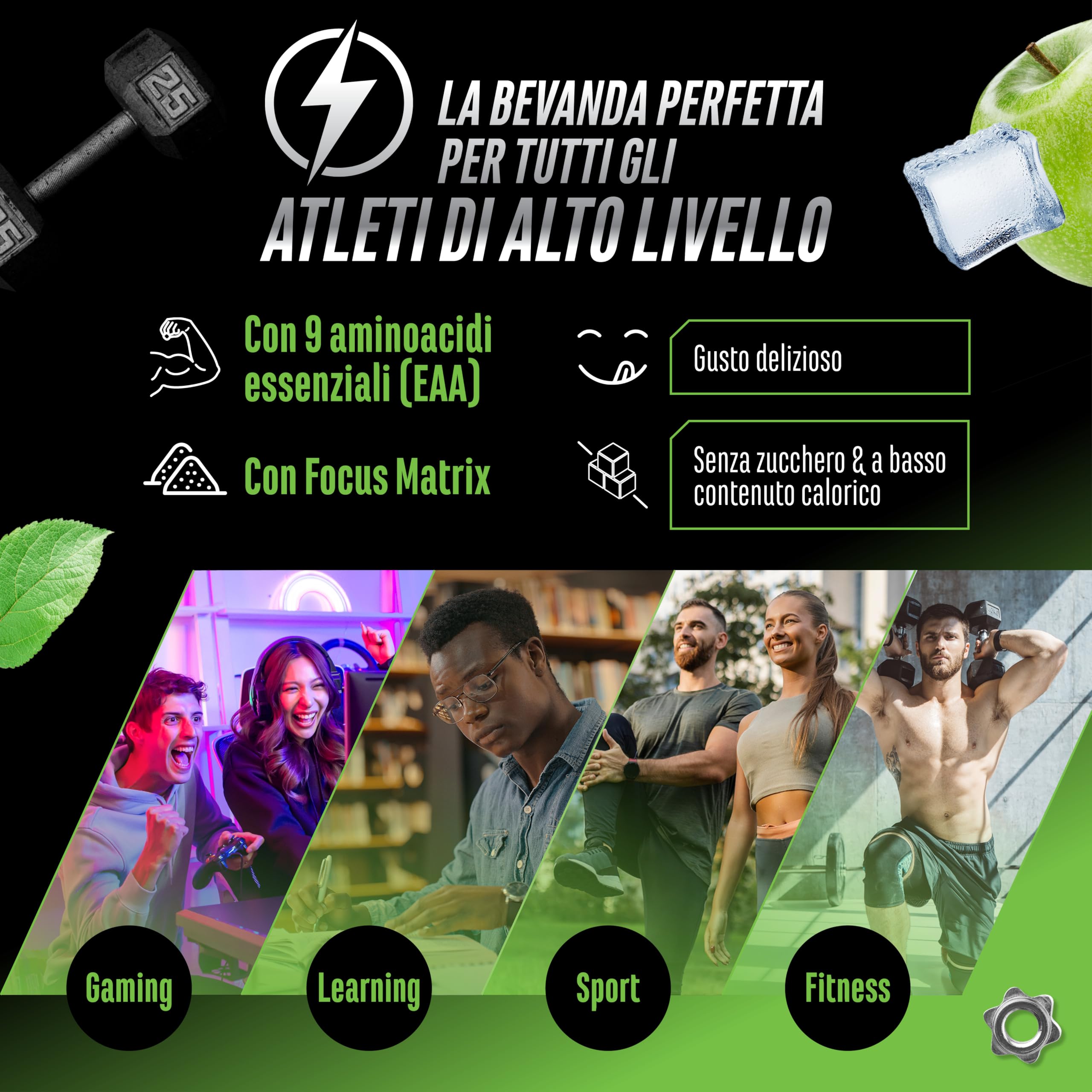 Elite Pre-Workout & Pump EAA Energy Mix pre-workout 500 g Mela Verde senza zucchero