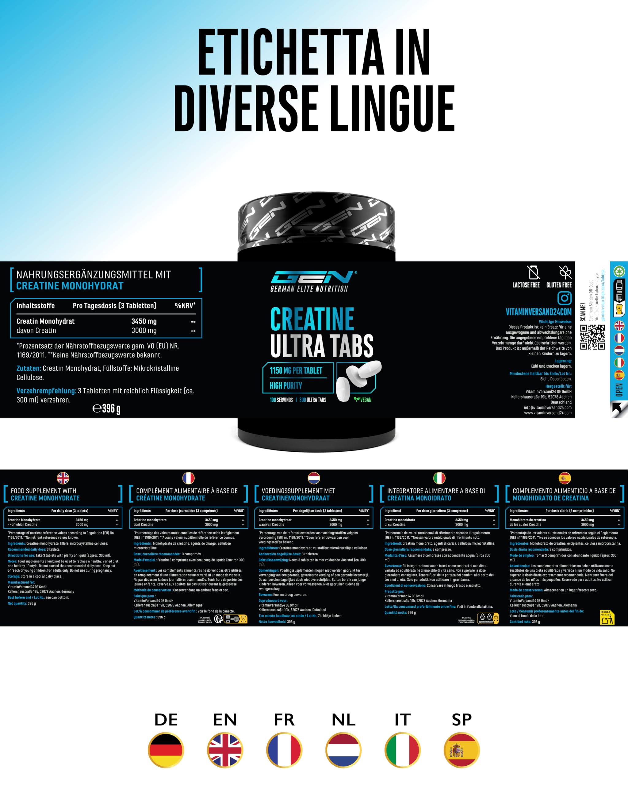 Elite Creatine Creatina Ultra Tabs 300 compresse 3450 mg