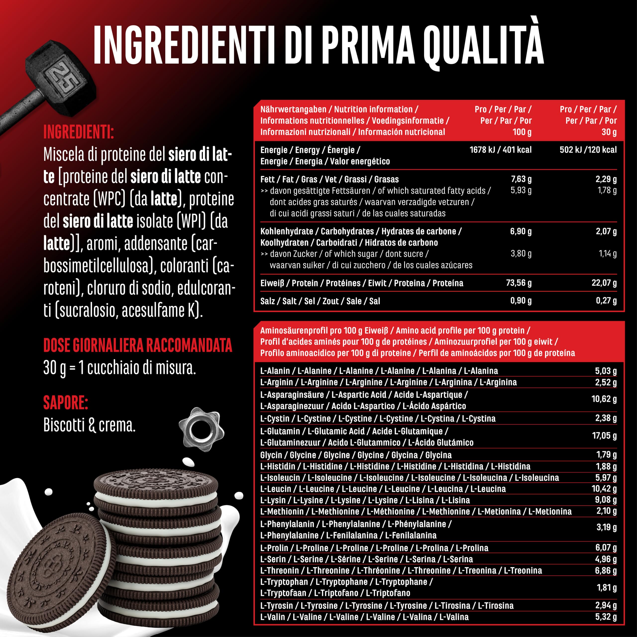 Elite Whey Protein Whey Proteine Complesso proteine in polvere Biscotti e Crema 1000 g con isolato