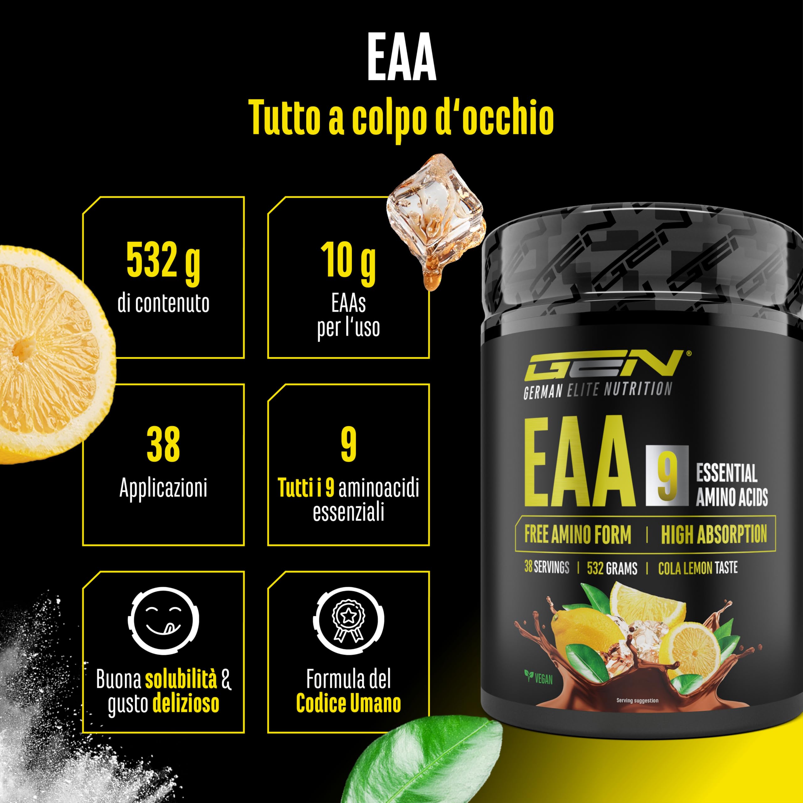 Elite EAA & BCAA EAA in polvere Cola Lemon 532 g vegane
