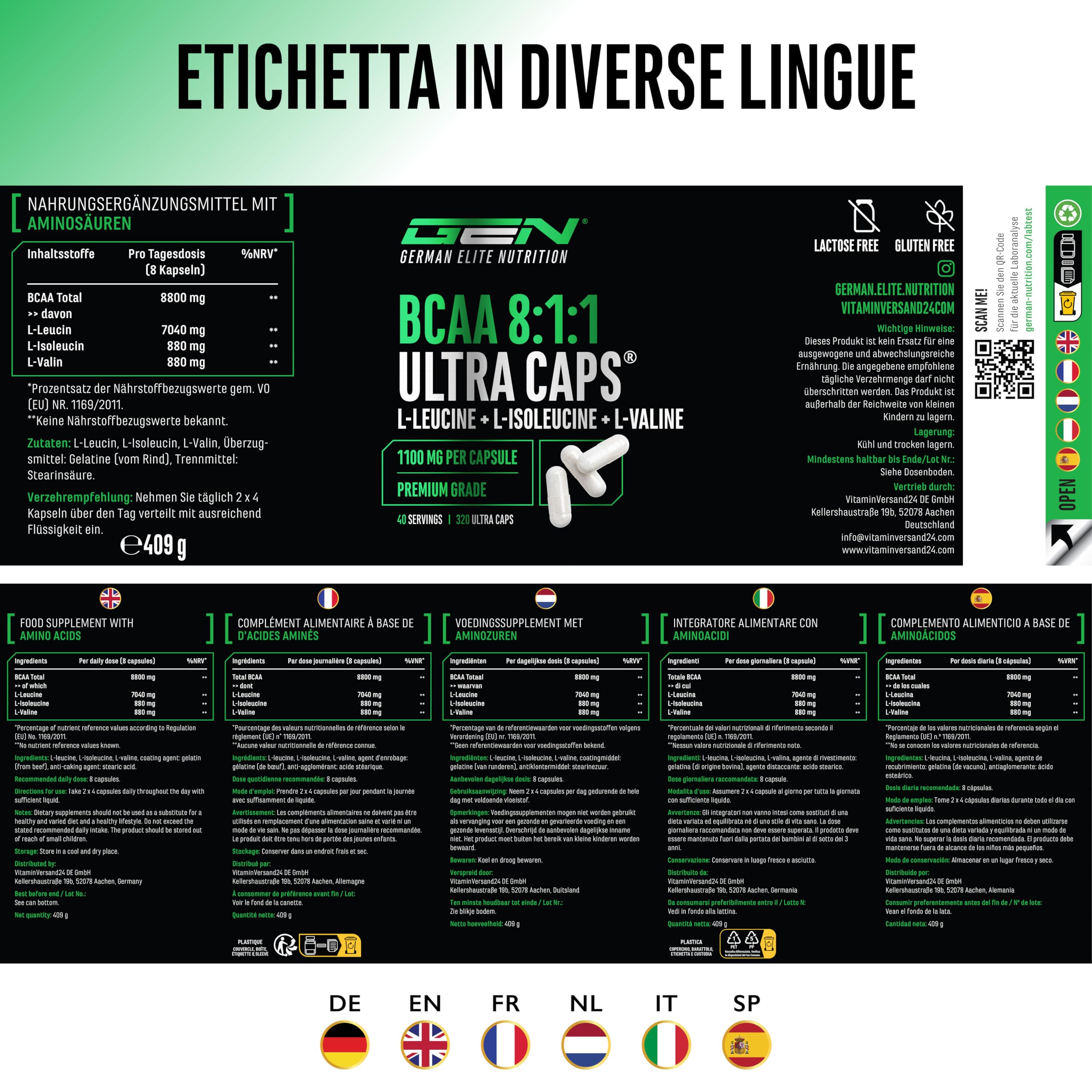 Elite EAA & BCAA BCAA 8:1:1 ULTRA CAPS® 320 capsule rapporto 8:1:1