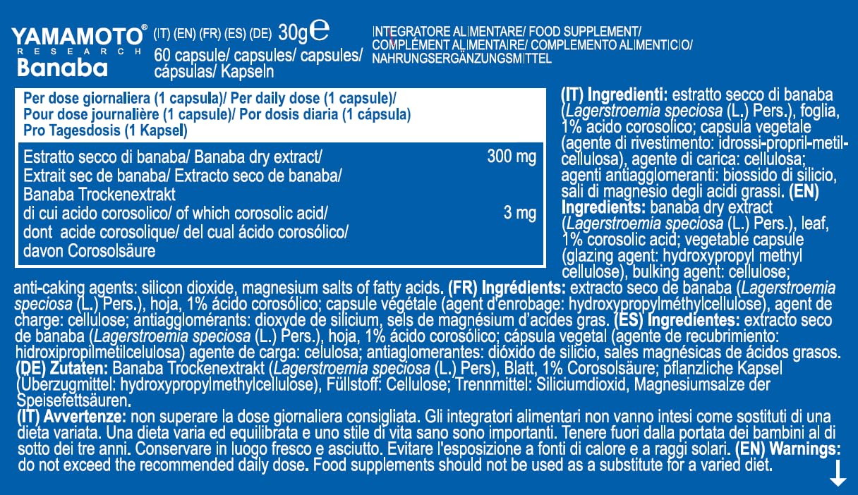 Yamamoto Controllo Peso Banaba integratore 60 capsule con estratto di banaba
