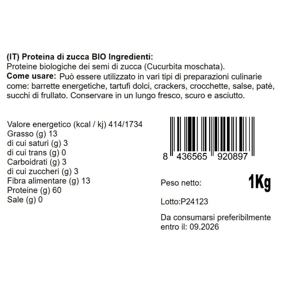 Energy Feelings Proteine Vegane di Zucca Bio proteine 1 kg biologiche
