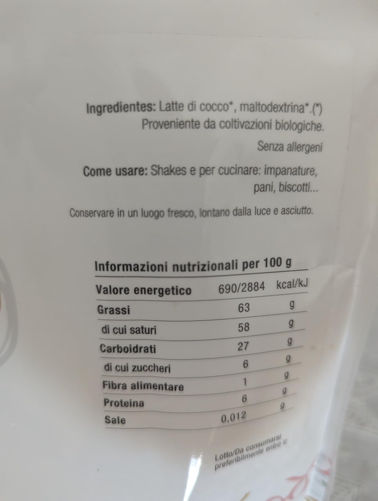 Energy Feelings Dietética & Suplementos Latte di Cocco in Polvere Bio 1 kg senza lattosio