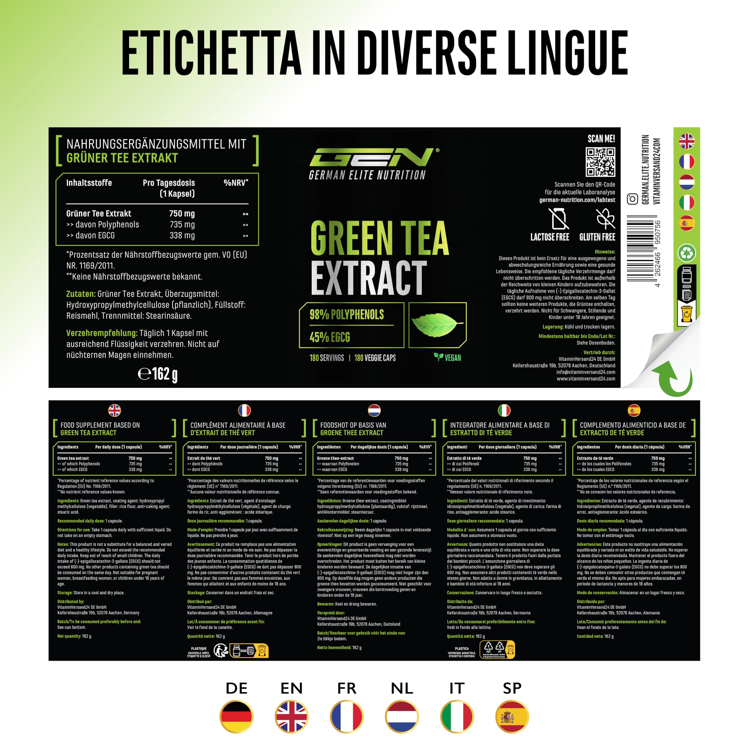 Elite Fat Burners & Cutting Estratto di tè verde integratore 180 capsule 750 mg