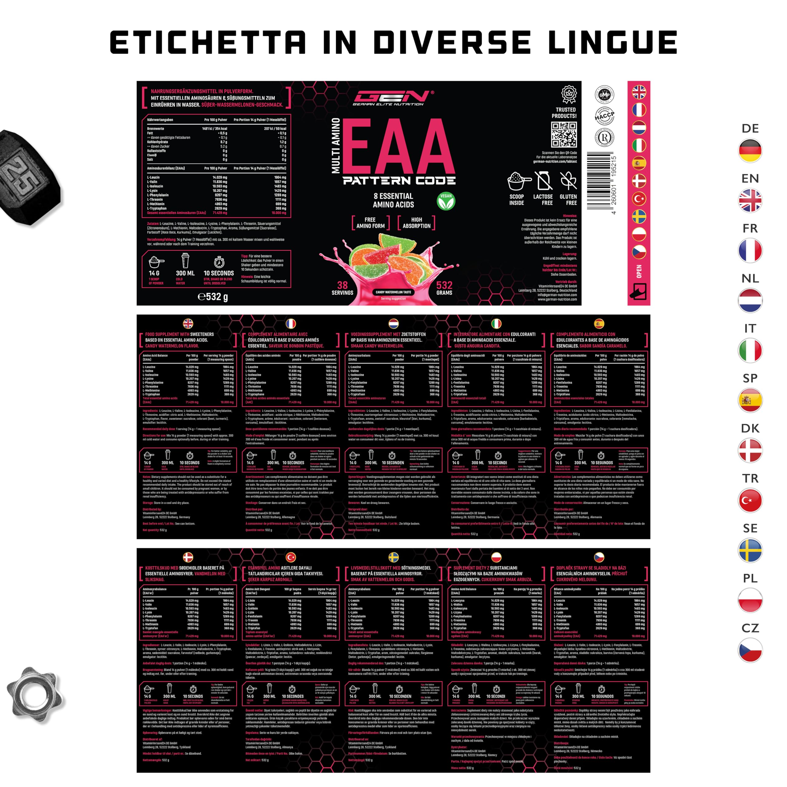 Elite EAA & BCAA EAA in polvere 532 g Candy Watermelon vegano