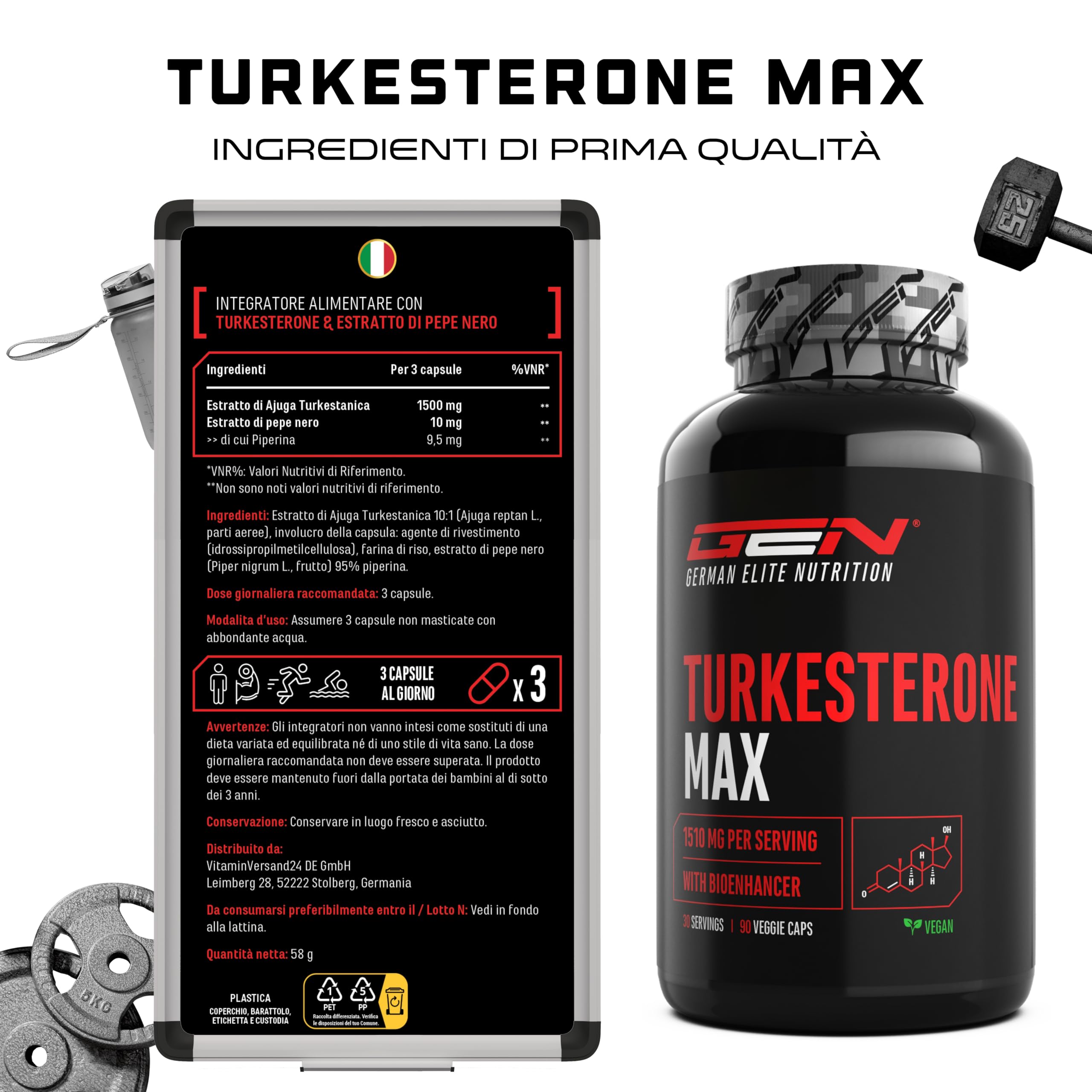 Elite Testo & Vitality Botanicals Turkesterone Max integratore 90 capsule 1510 mg