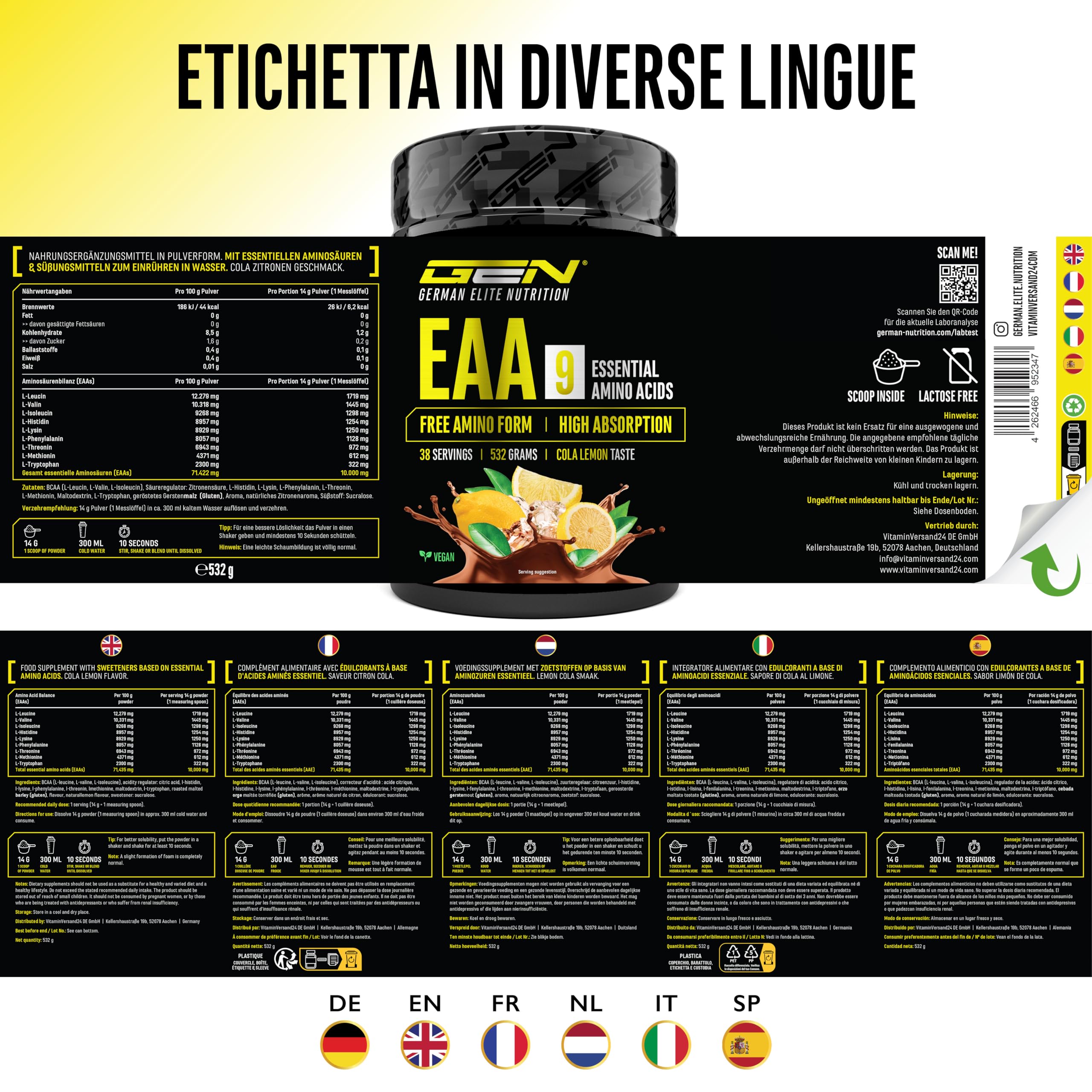 Elite EAA & BCAA EAA in polvere Cola Lemon 532 g vegane