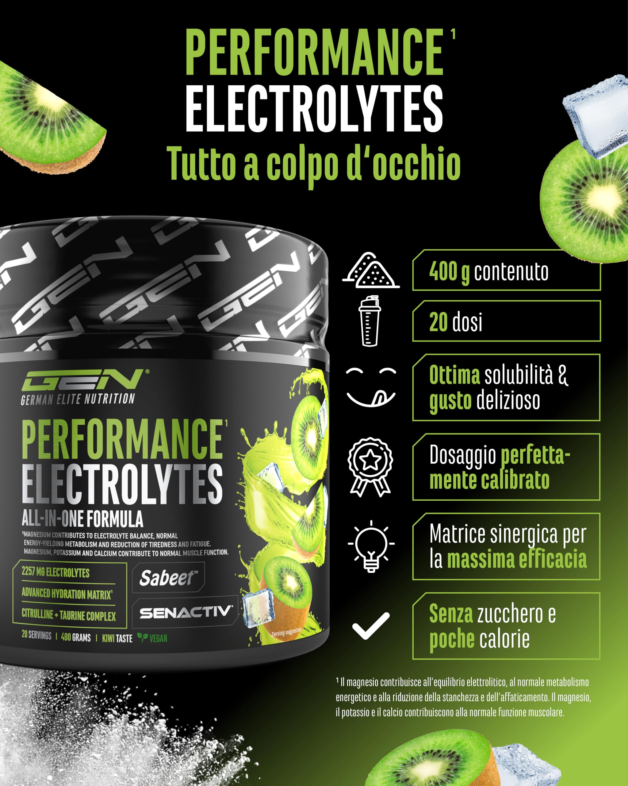 Elite Vitamins, Minerals & Hydration Performance Electrolytes elettroliti 400 g kiwi intra-workout