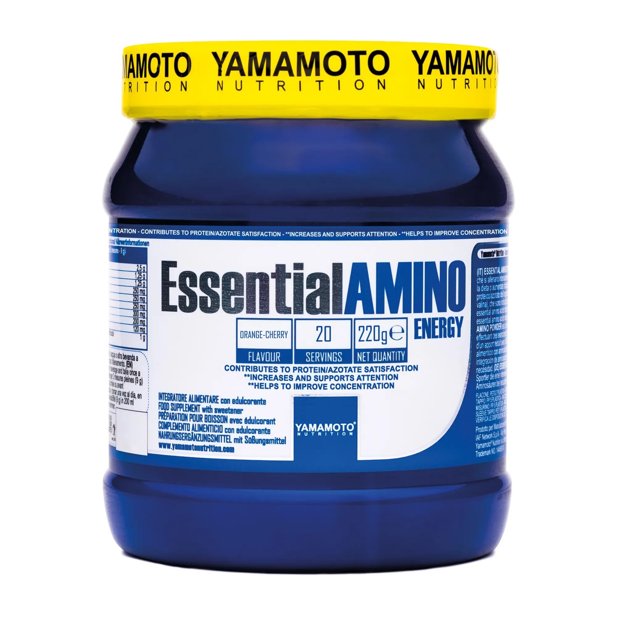 YAMAMOTO Pre-Workout Essential AMINO ENERGY integratore 220 g arancia e ciliegia