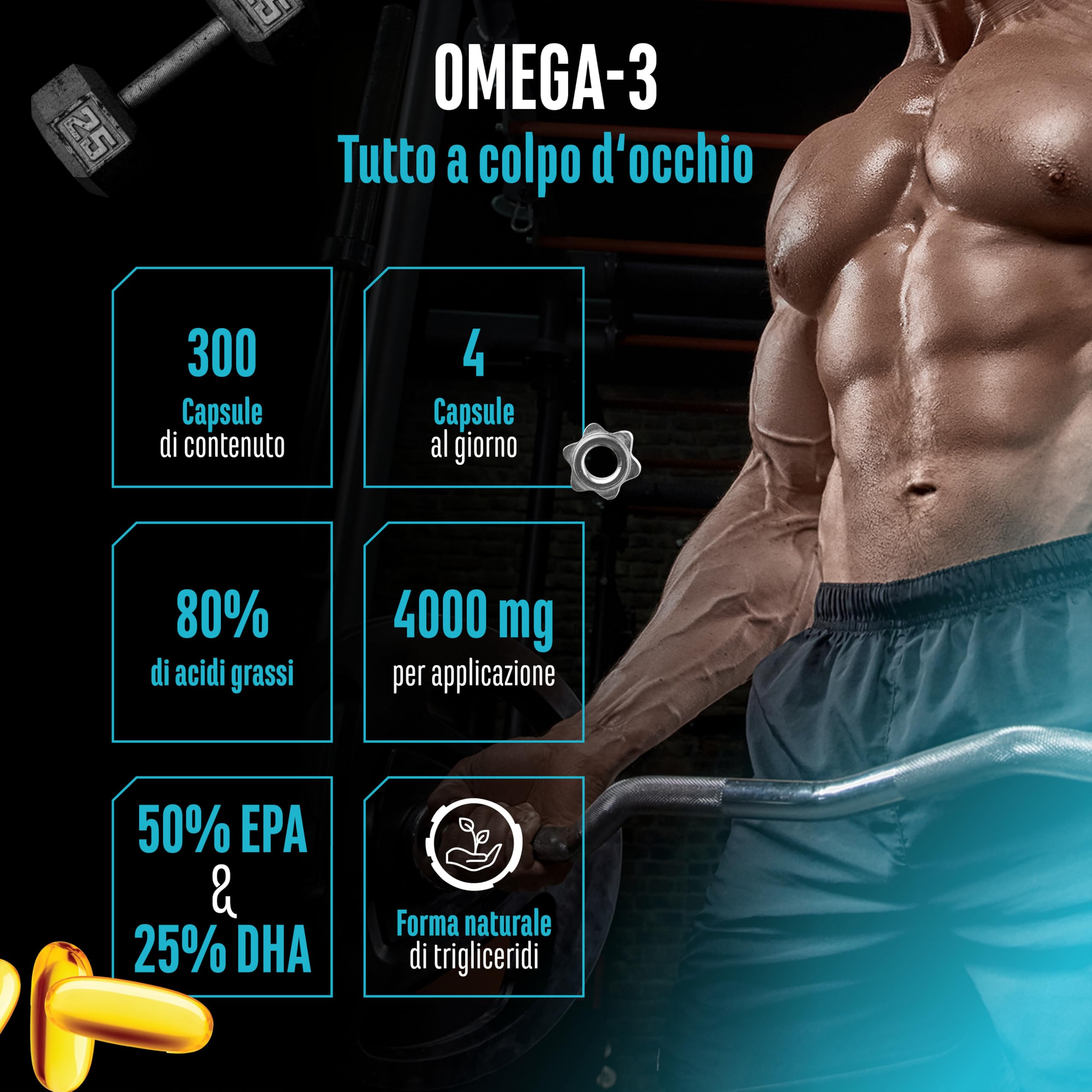 Elite Vitamins, Minerals & Hydration Omega 3 alto dosaggio con 4000 mg 300 capsule trigliceridi