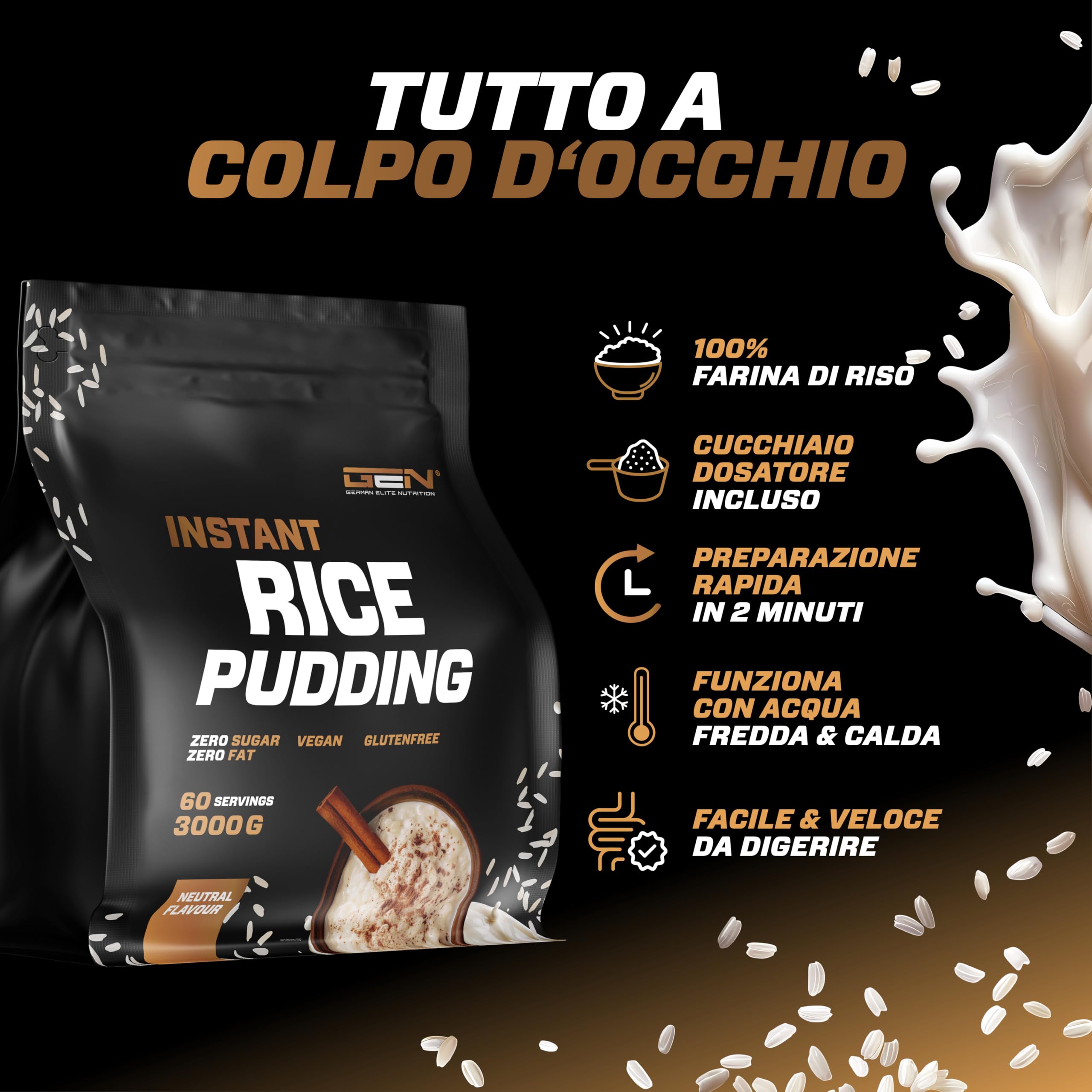 Elite Carbs & Mass Gainers Rice Pudding Neutral budino di riso 3 kg vegano