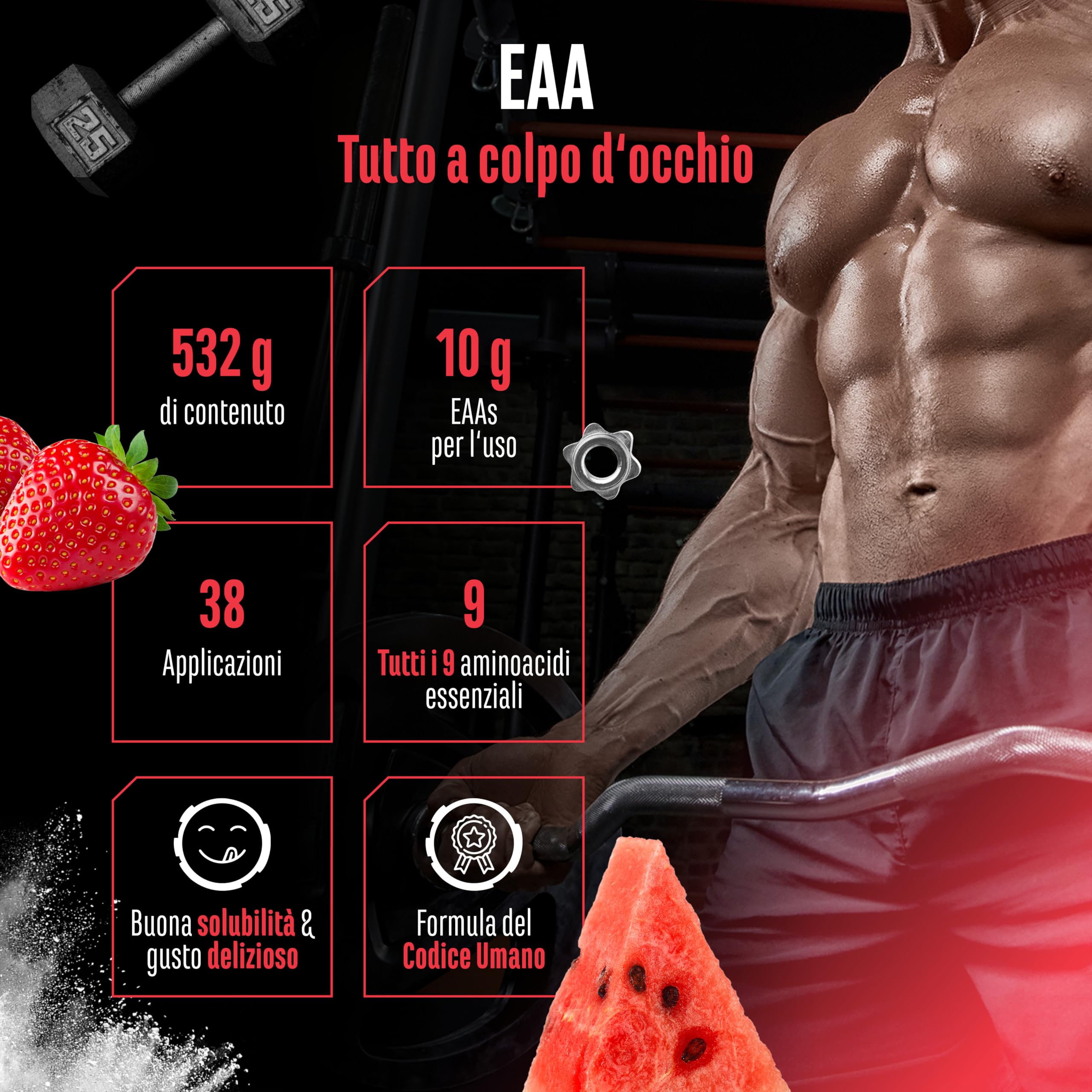 Elite EAA & BCAA EAA in polvere 532 g Fragola e Anguria Vegano