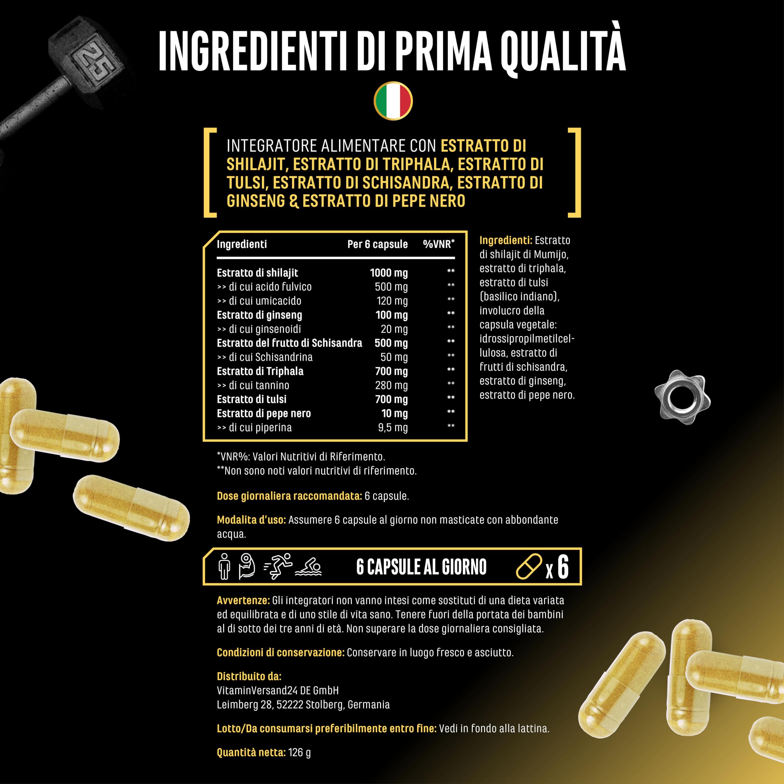 Elite Organ, Joint & Health Support Shilajit Complex capsule vegane 180, 50% acido fulvico