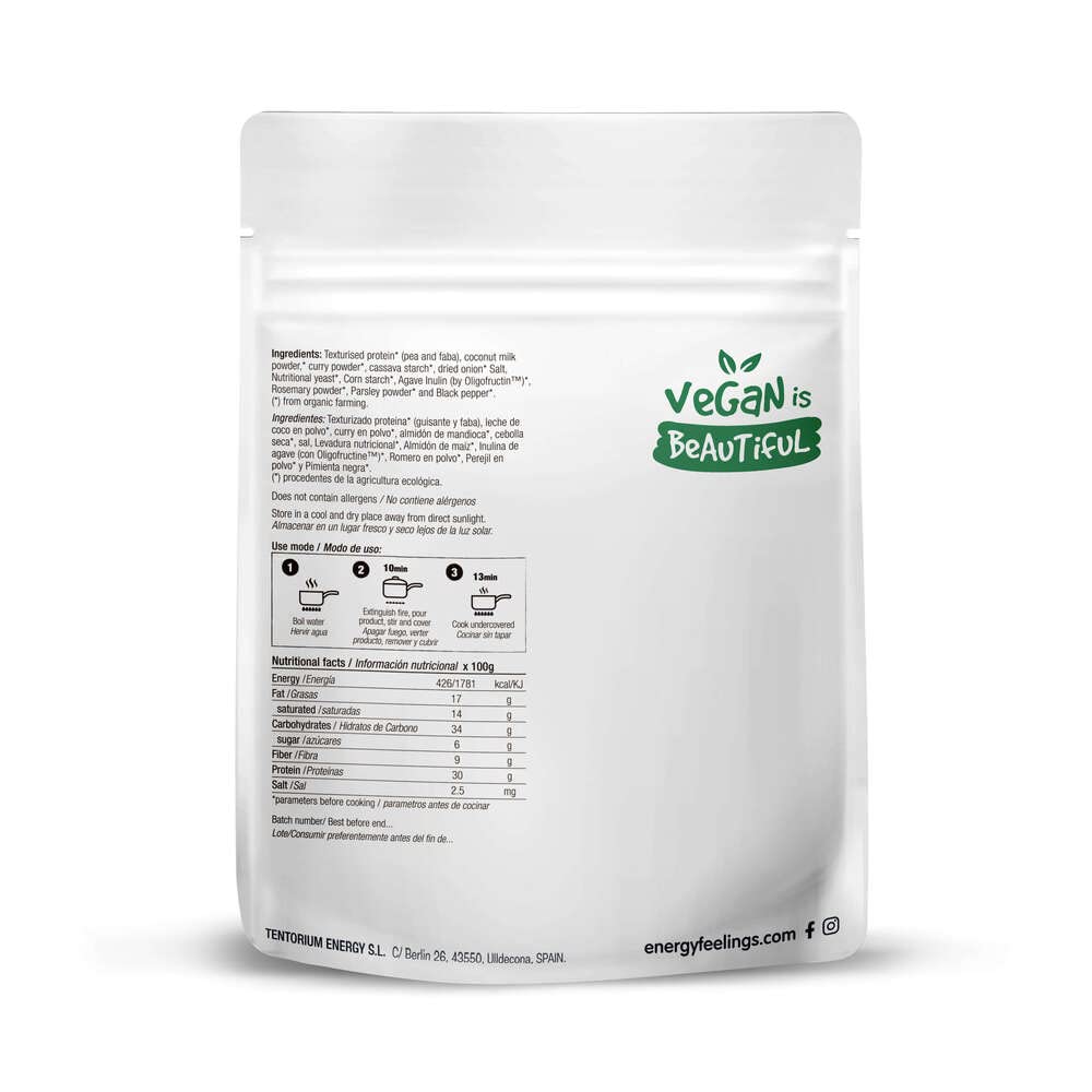Energy Feelings Menú Veggie & Proteína Texturizada Strisce di pollo al curry vegane biologiche preparato 165 g senza glutine