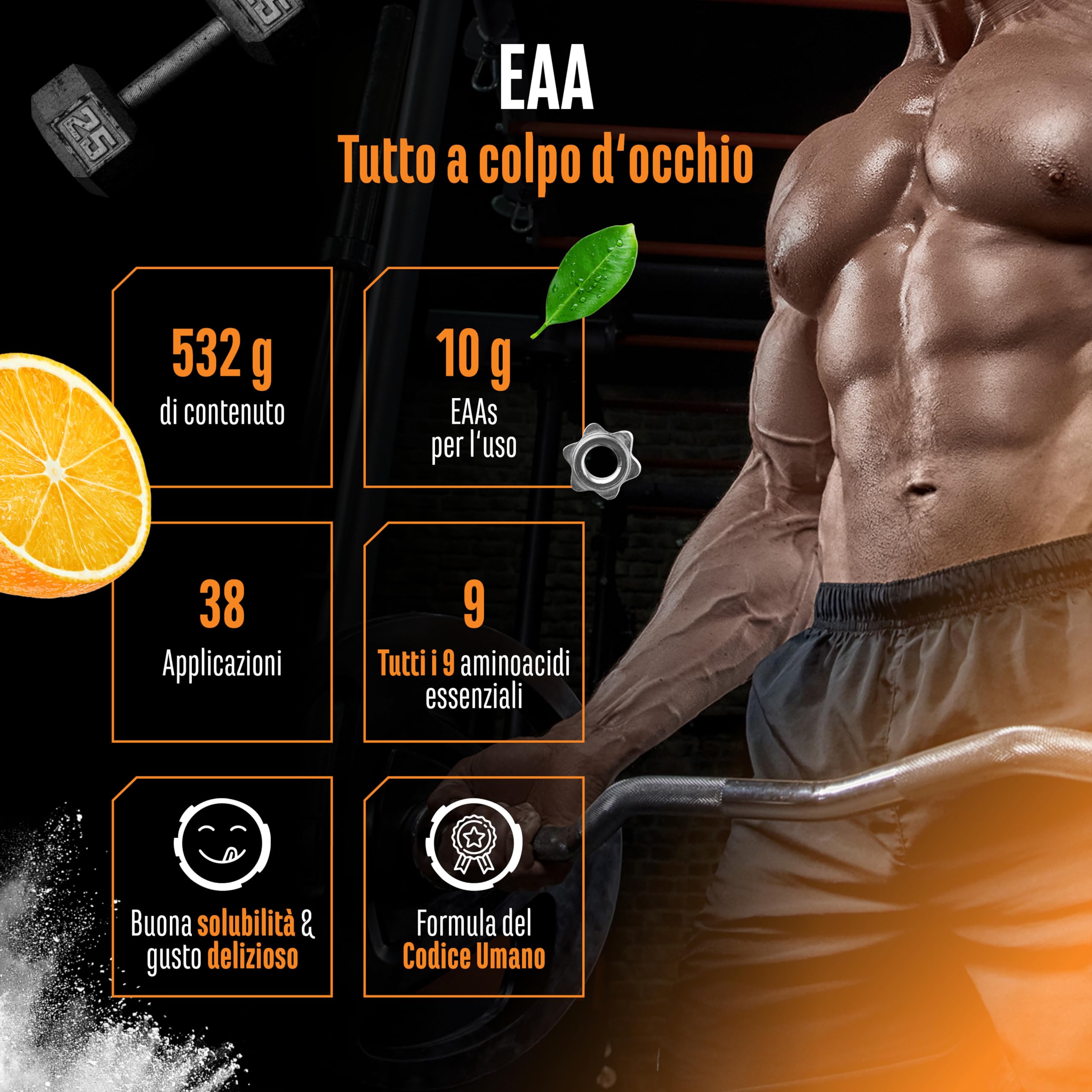 Elite EAA & BCAA EAA Formula Human Code polvere 532 g succo d’arancia vegana