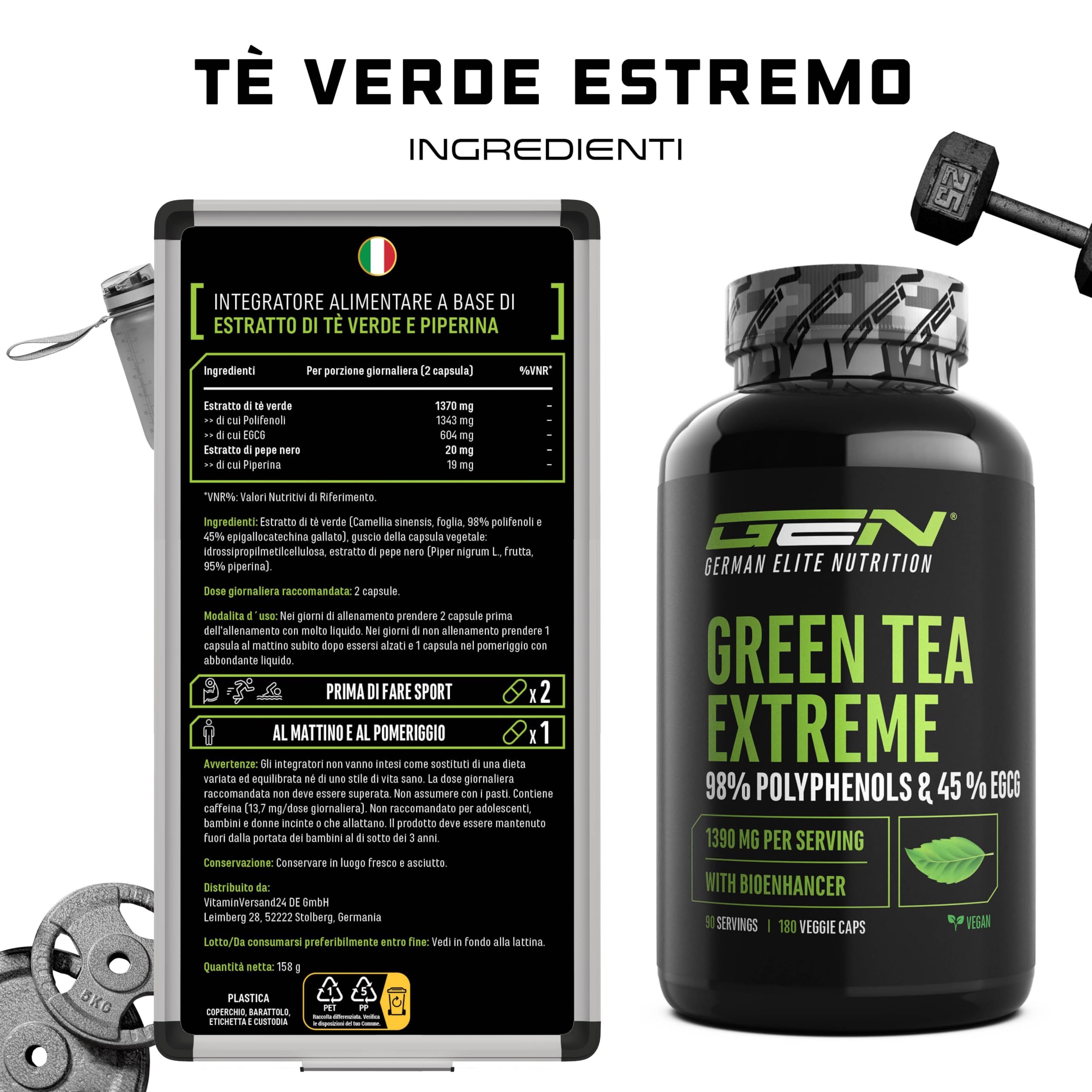 Elite Fat Burners & Cutting Green Tea Extreme integratore 180 capsule vegane