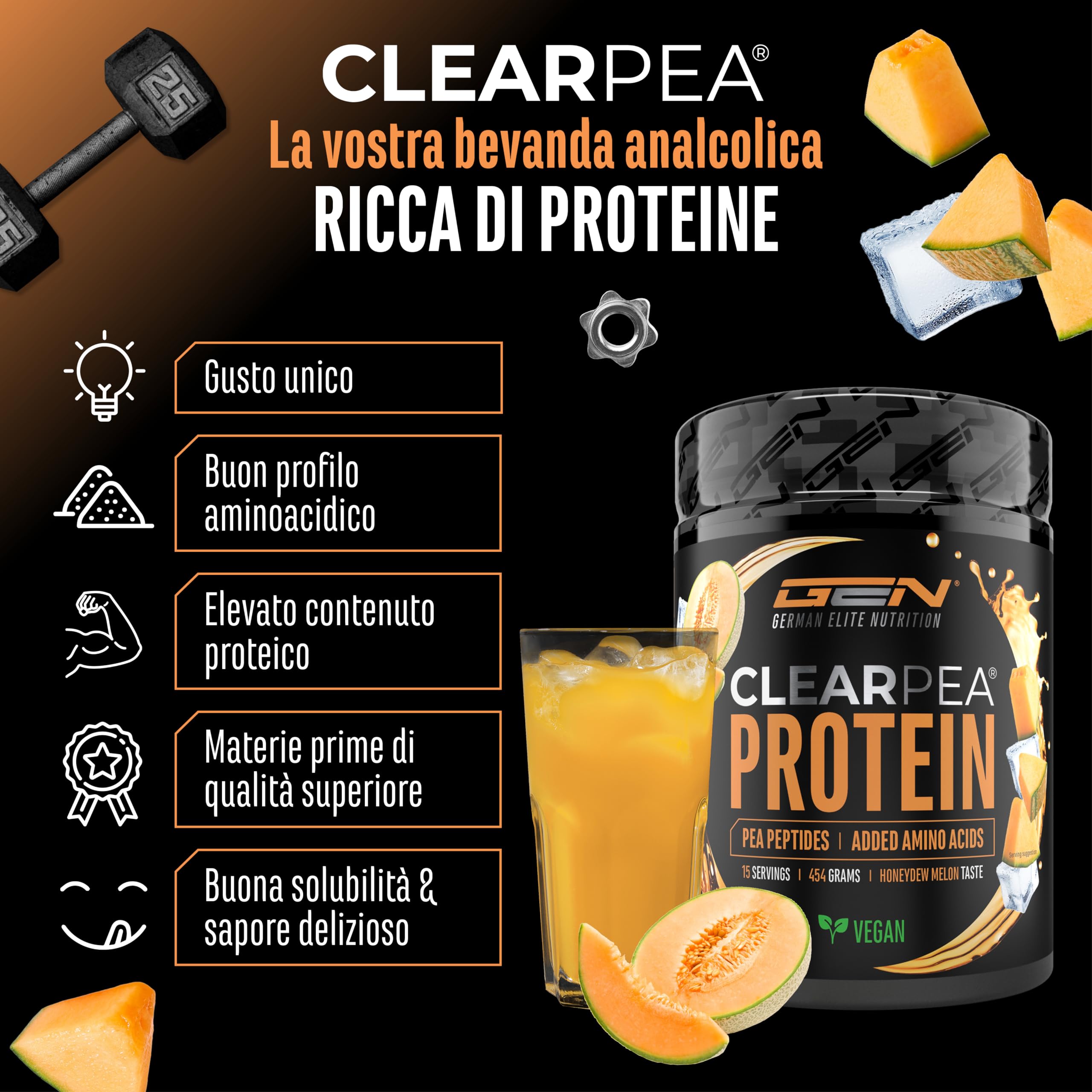 Elite Plant Protein ClearPea® proteine vegetali Melone al Miele 454 g vegane