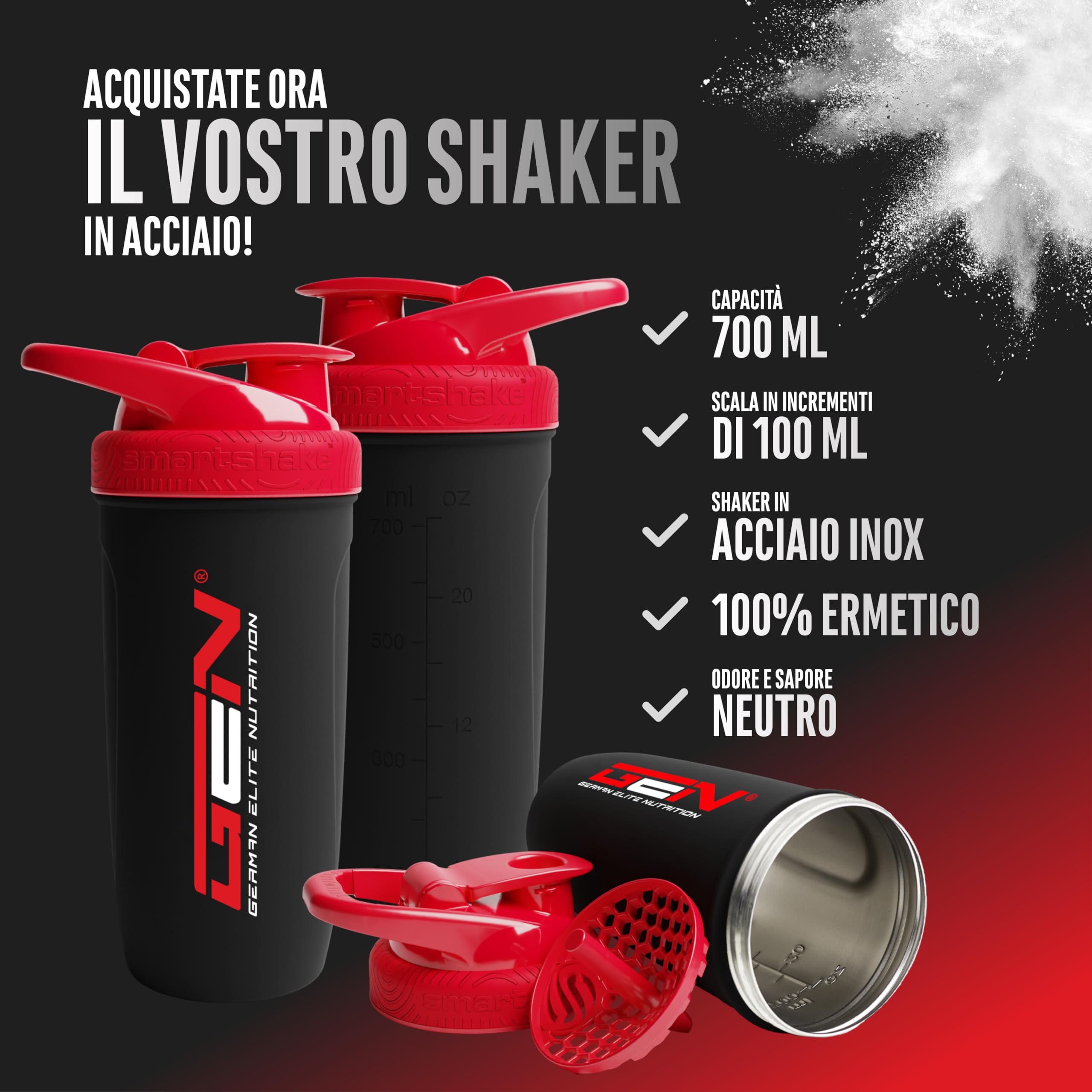 Elite Accessories Reforce shaker in acciaio inox nero 700 ml