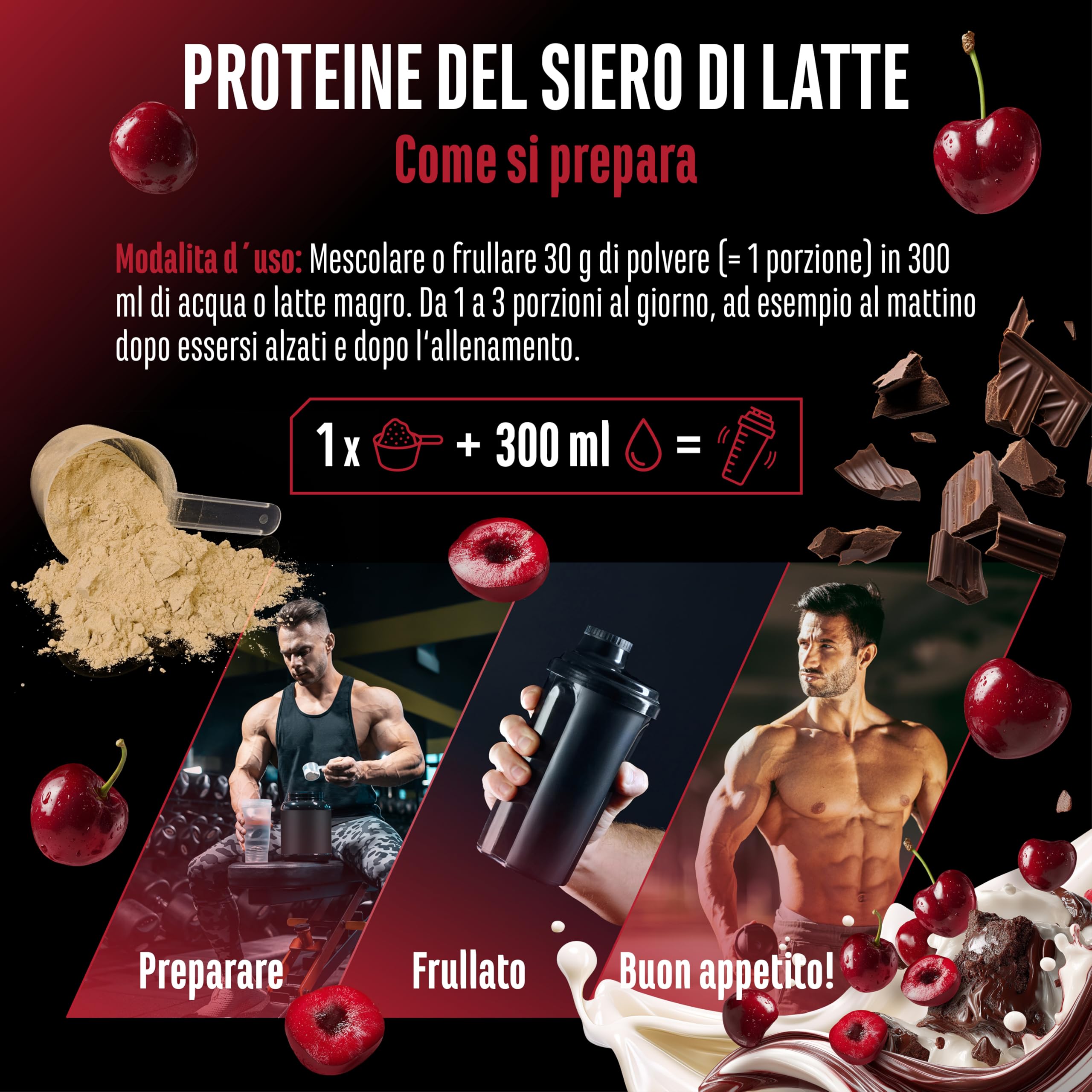Elite Whey Protein in polvere 1000 g Ciliegia della Foresta Nera con lattasi