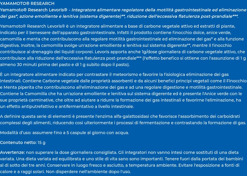 YAMAMOTO Salute Gastrointestinale Levoris capsule 30 capsule carbone attivo