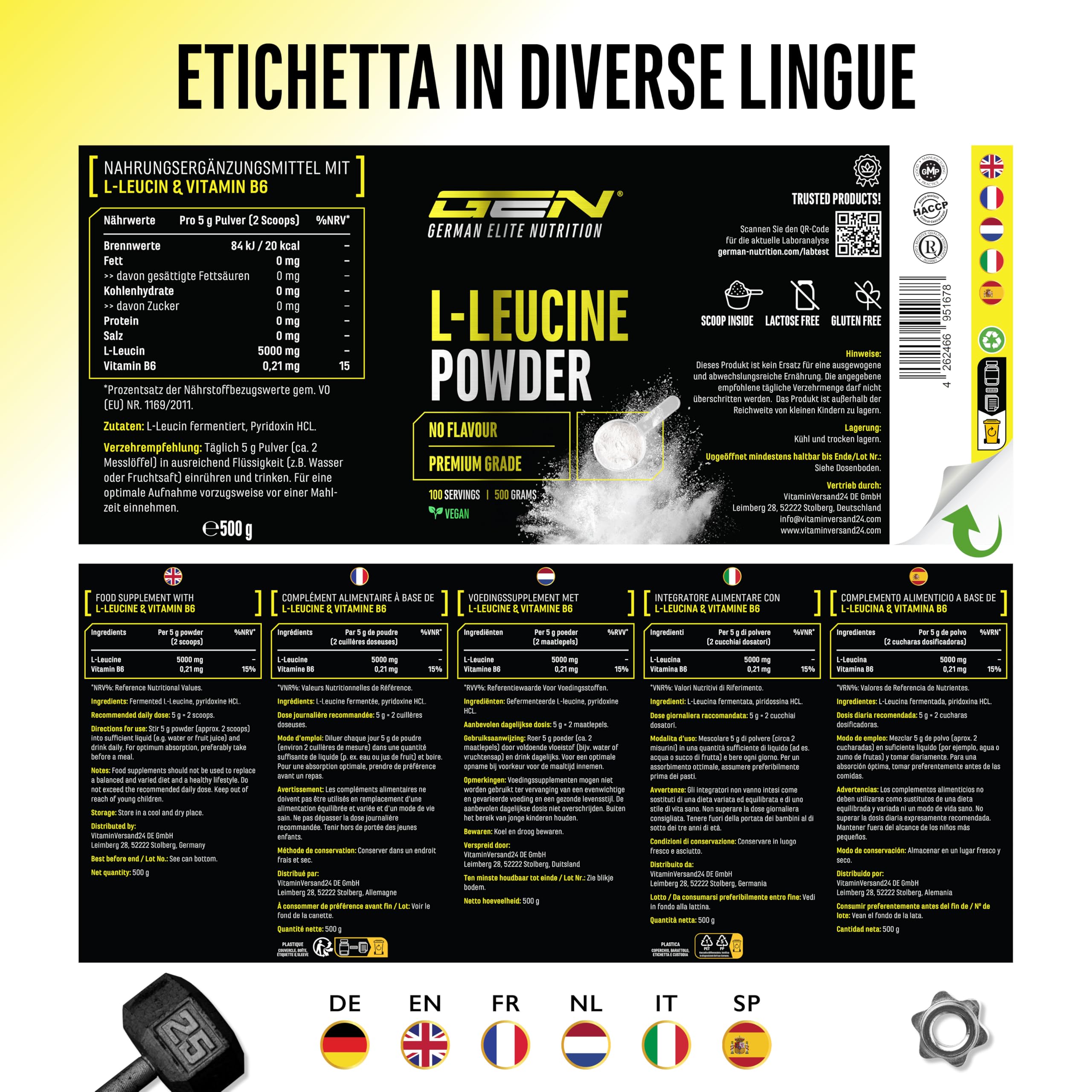 Elite Amino Singles Leucina polvere 500 g alta purezza