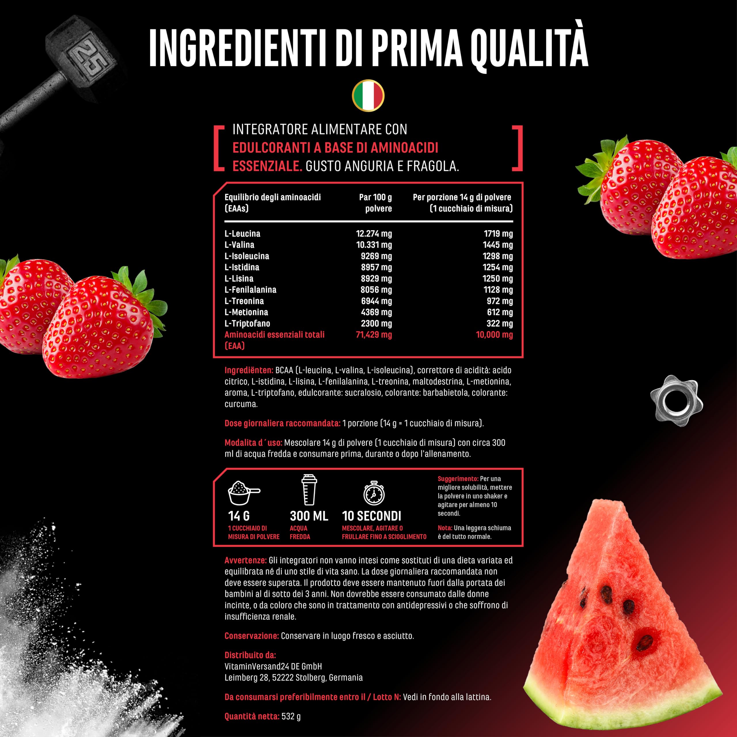 Elite EAA & BCAA EAA in polvere 532 g Fragola e Anguria Vegano