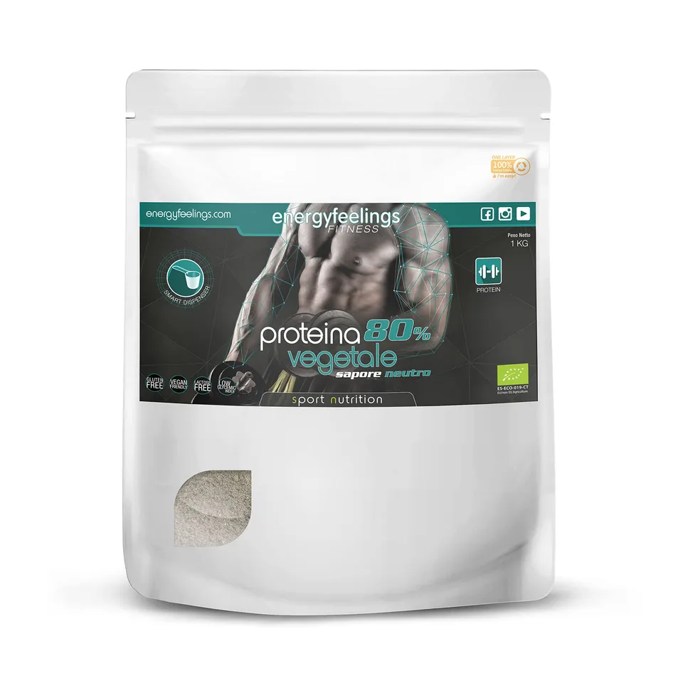 Energy Feelings Proteína Vegana & Nutrición Deportiva Proteine Vegane in Polvere BIO gusto neutro 1 kg 80% vegetali