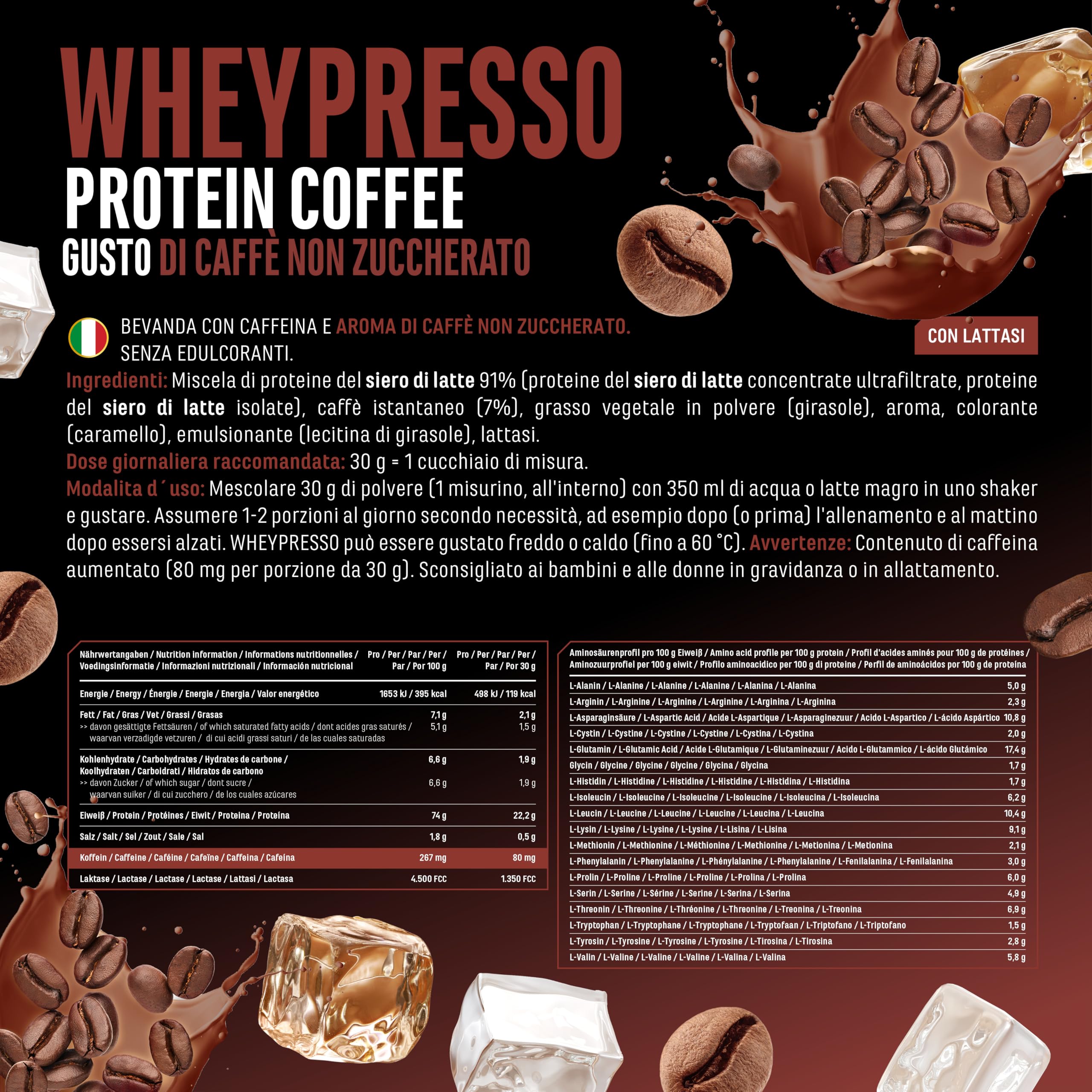 Elite Whey Protein Wheypresso Protein Coffee 908 g caffè intenso caffeina