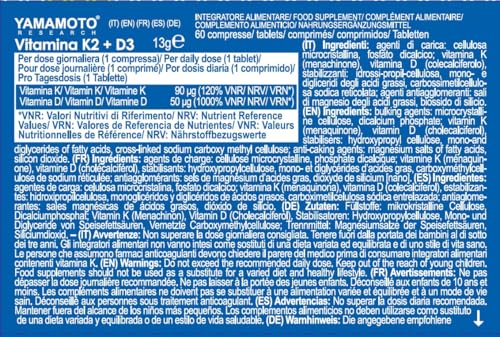 YAMAMOTO Vitamine e Minerali Vitamina K2 e D3 integratore 60 compresse alto dosaggio