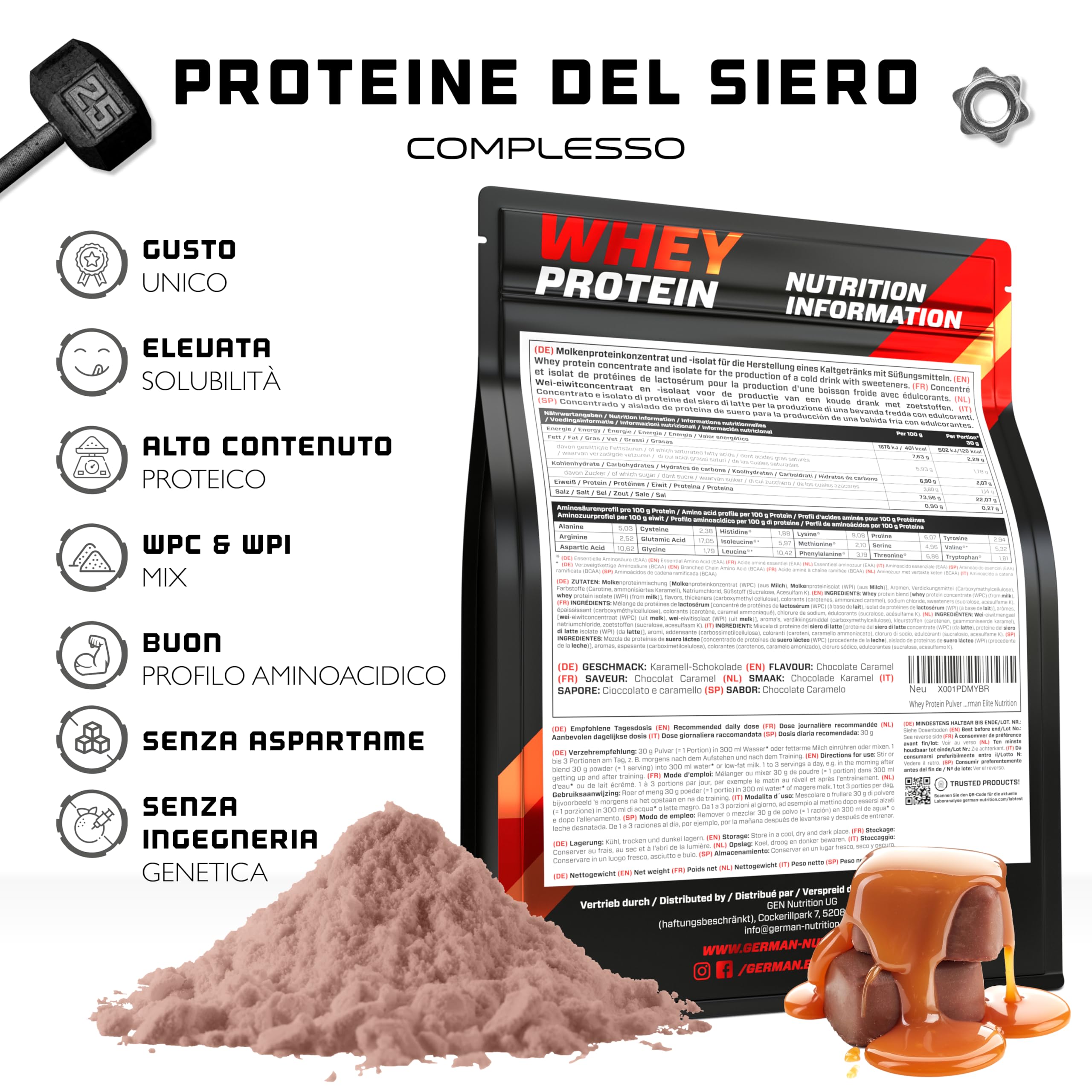 Elite Whey Protein Complex proteine in polvere 1000 g cioccolato e caramello