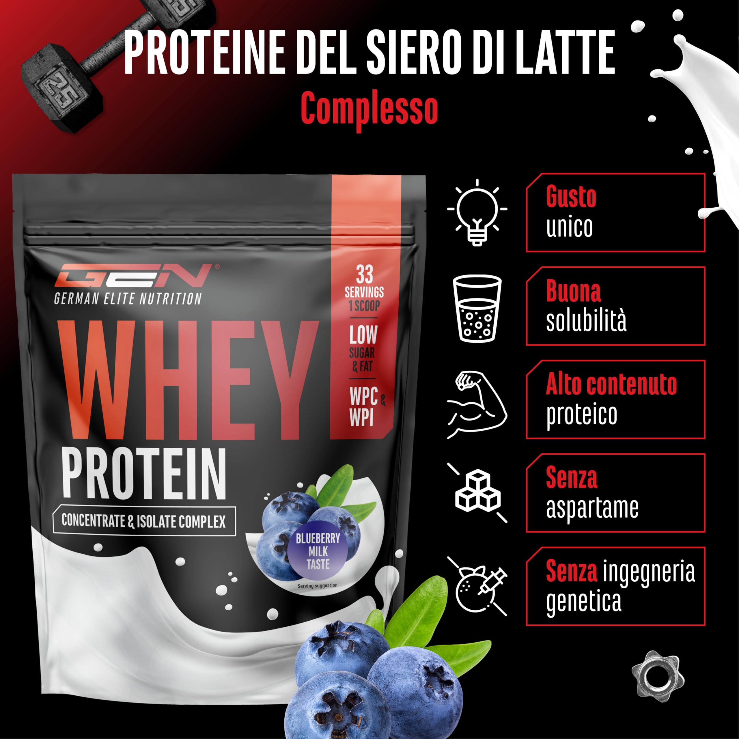 Elite Whey Protein proteine in polvere 1000 g Blueberry Milk con isolato