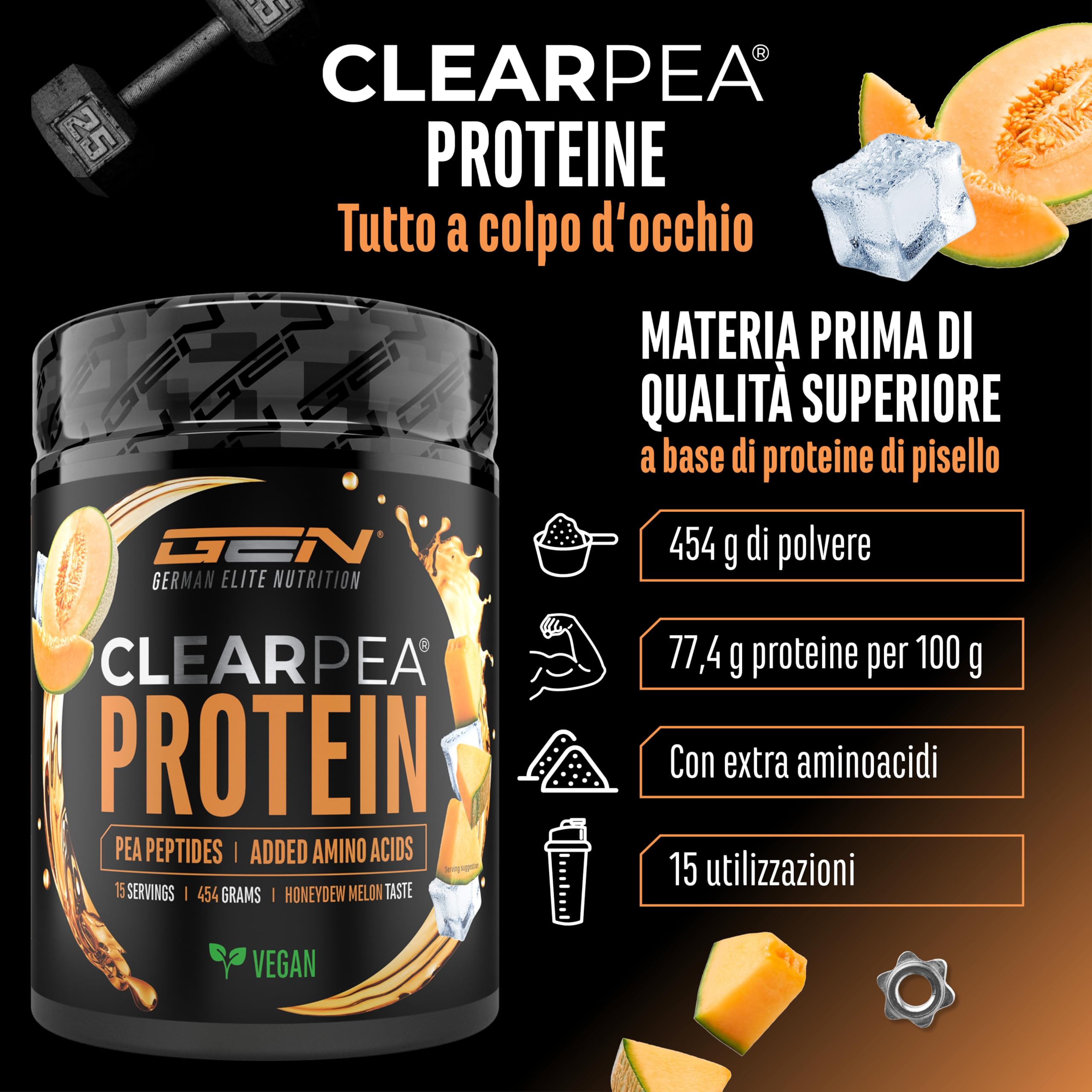Elite Plant Protein ClearPea® proteine vegetali Melone al Miele 454 g vegane