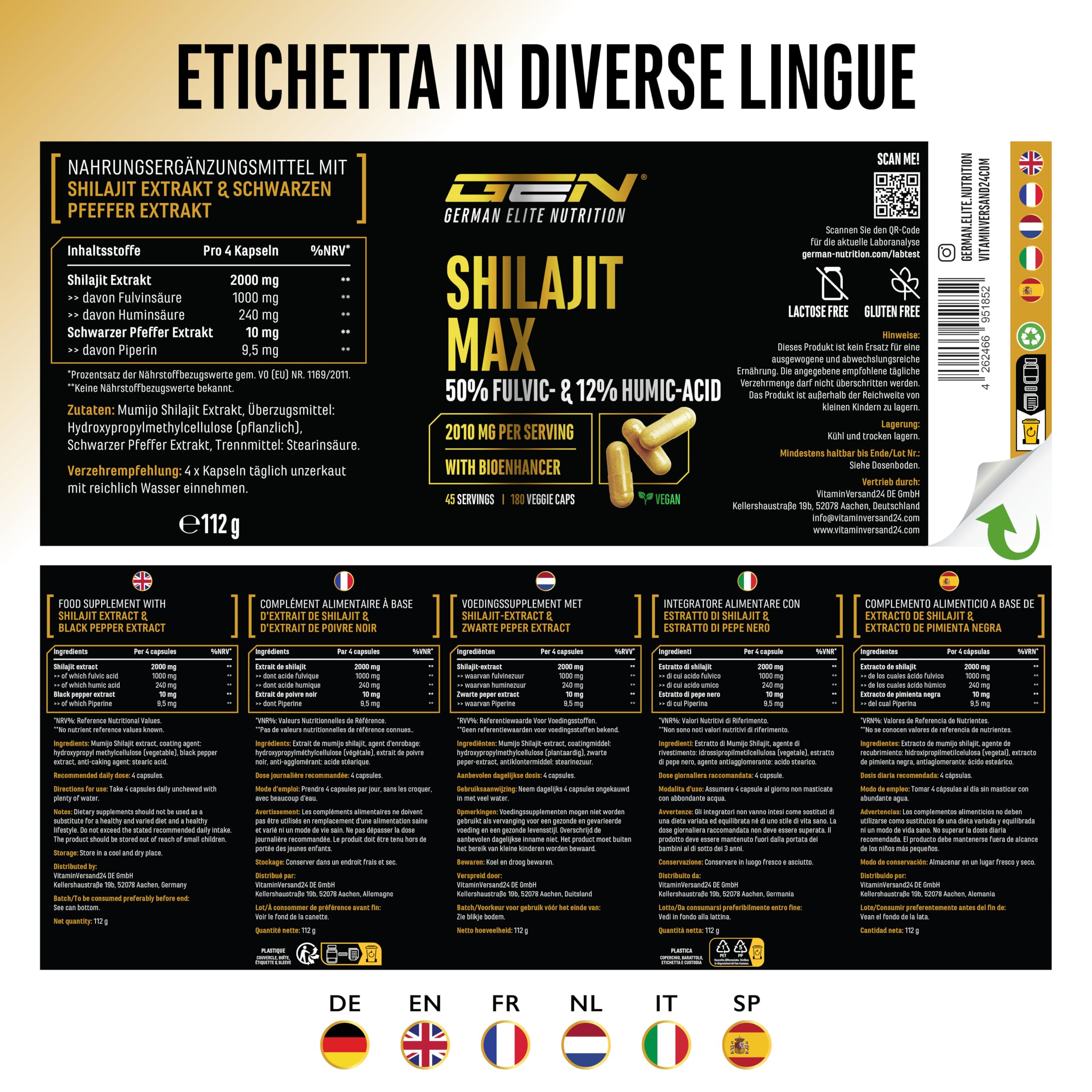 Elite Organ, Joint & Health Support Mumijo Shilajit Max capsule 180 vegano
