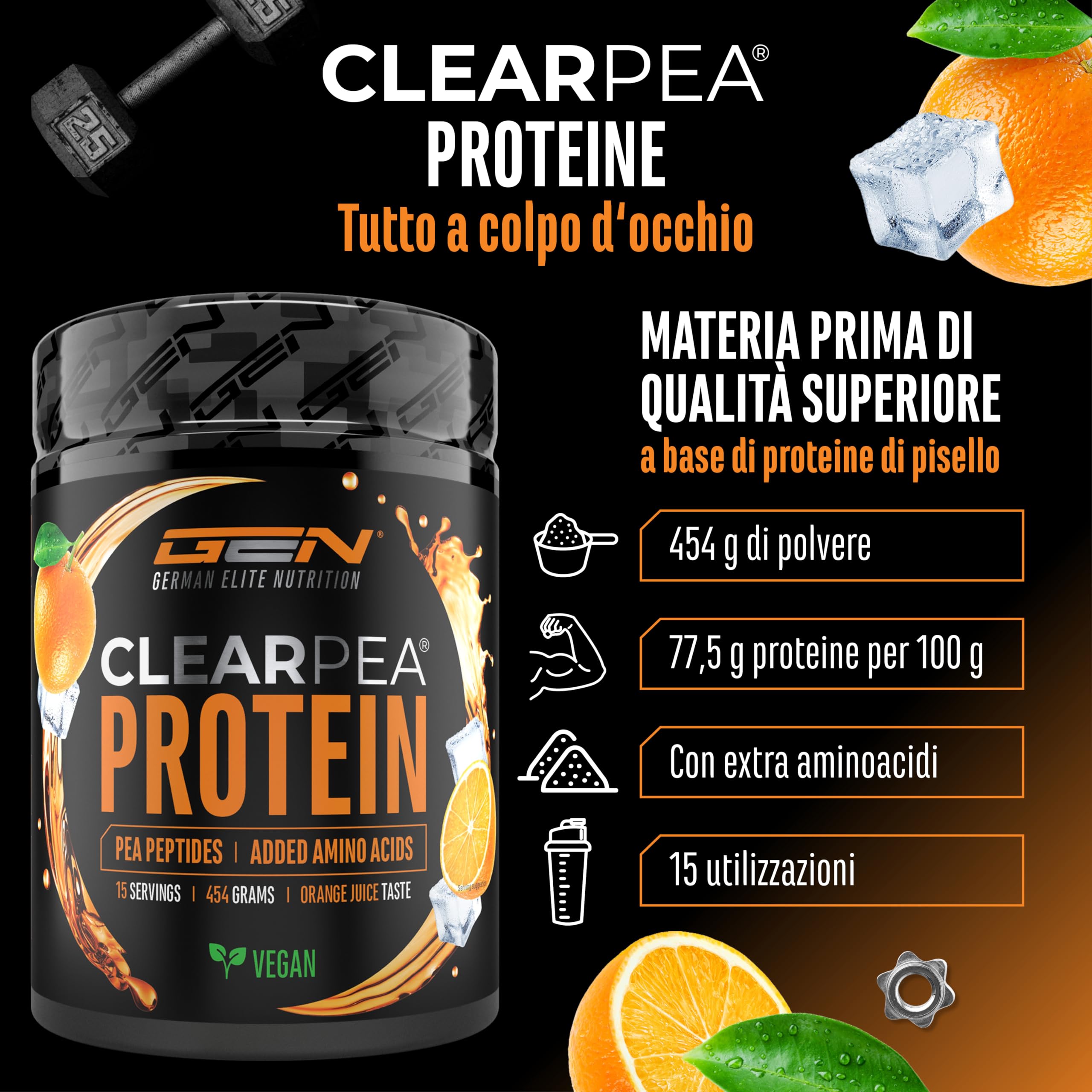 Elite Plant Protein ClearPea proteine vegane in polvere Succo d'Arancia 454 g