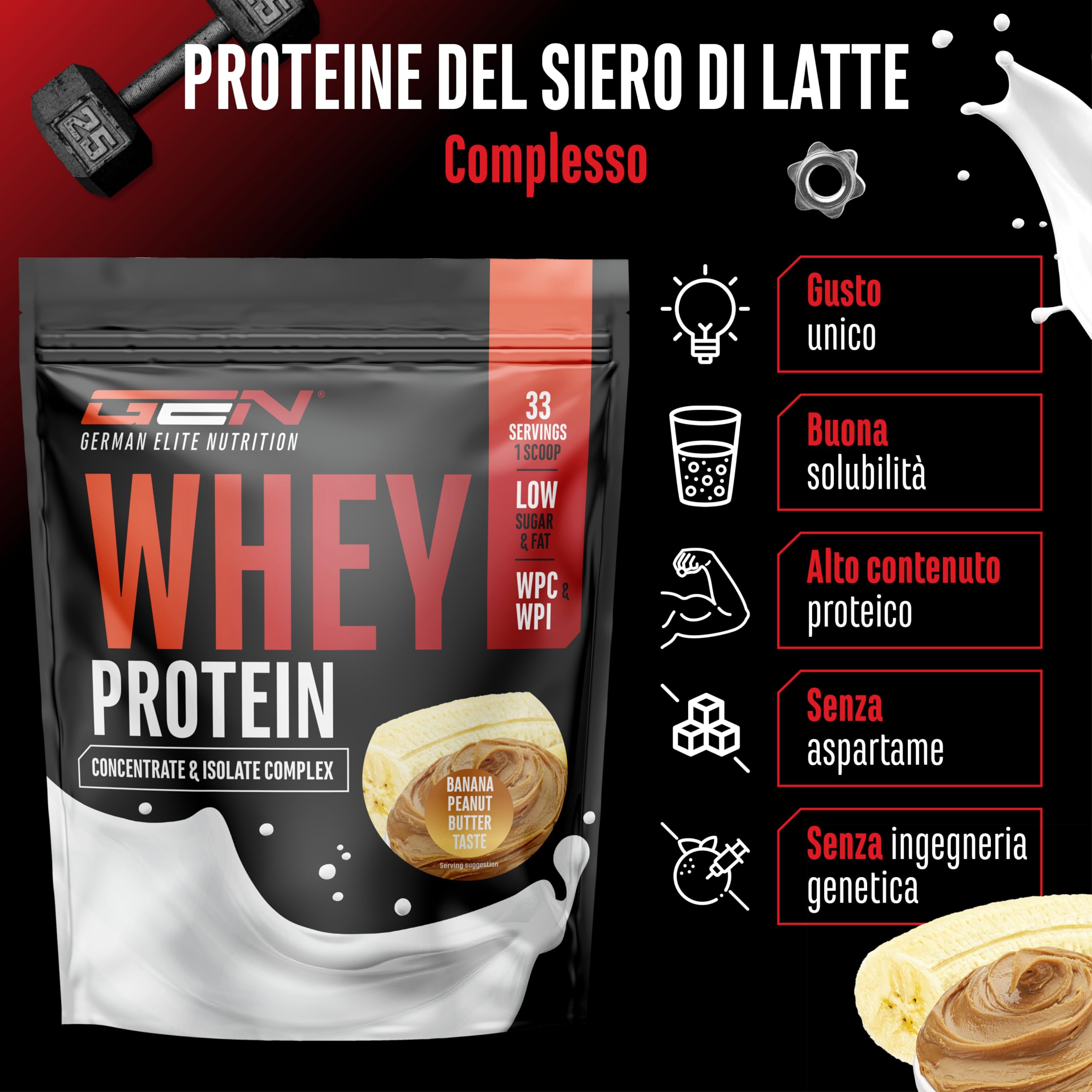 Elite Whey Protein Whey Proteine Complesso whey protein 1000 g burro di arachidi e banana isolato
