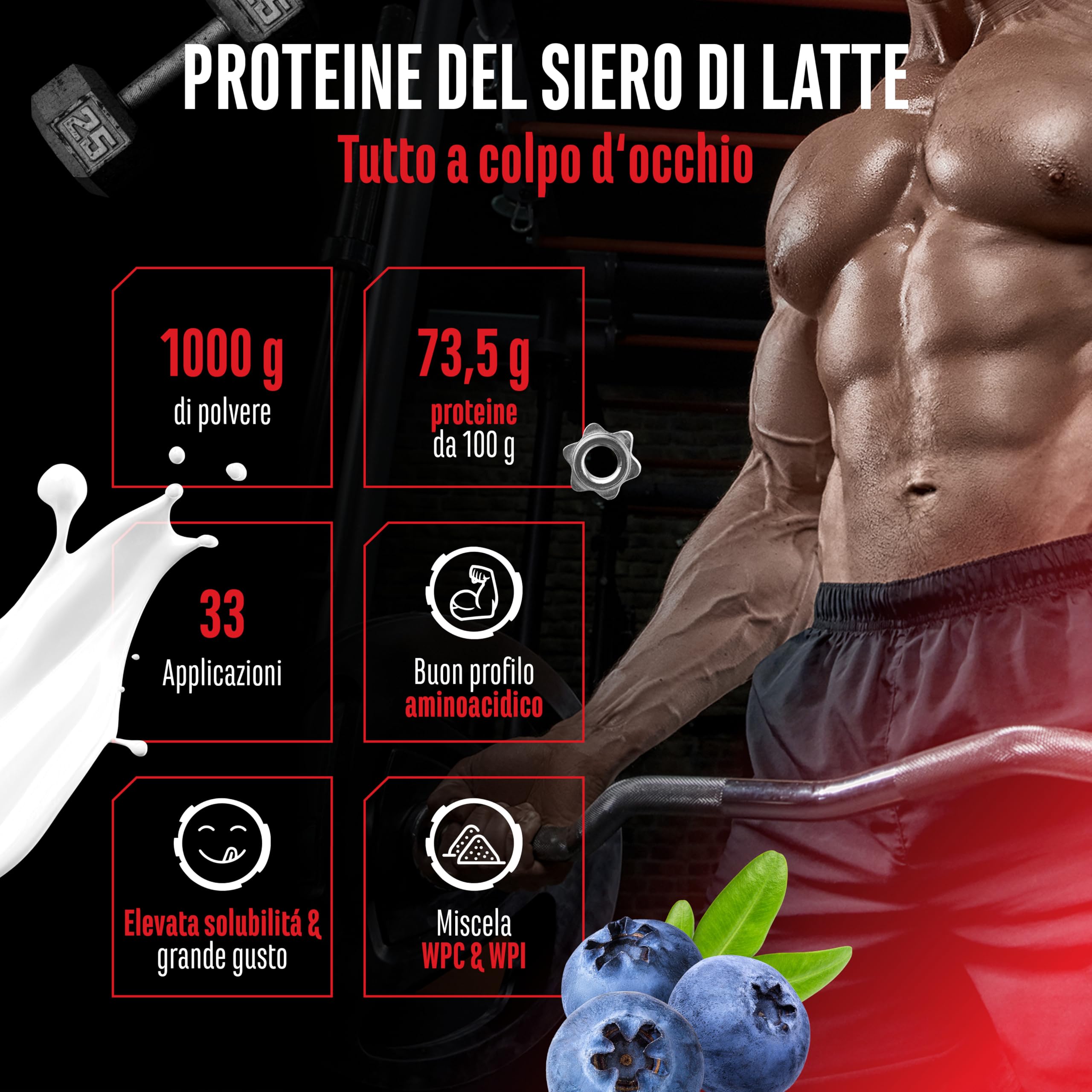 Elite Whey Protein proteine in polvere 1000 g Blueberry Milk con isolato