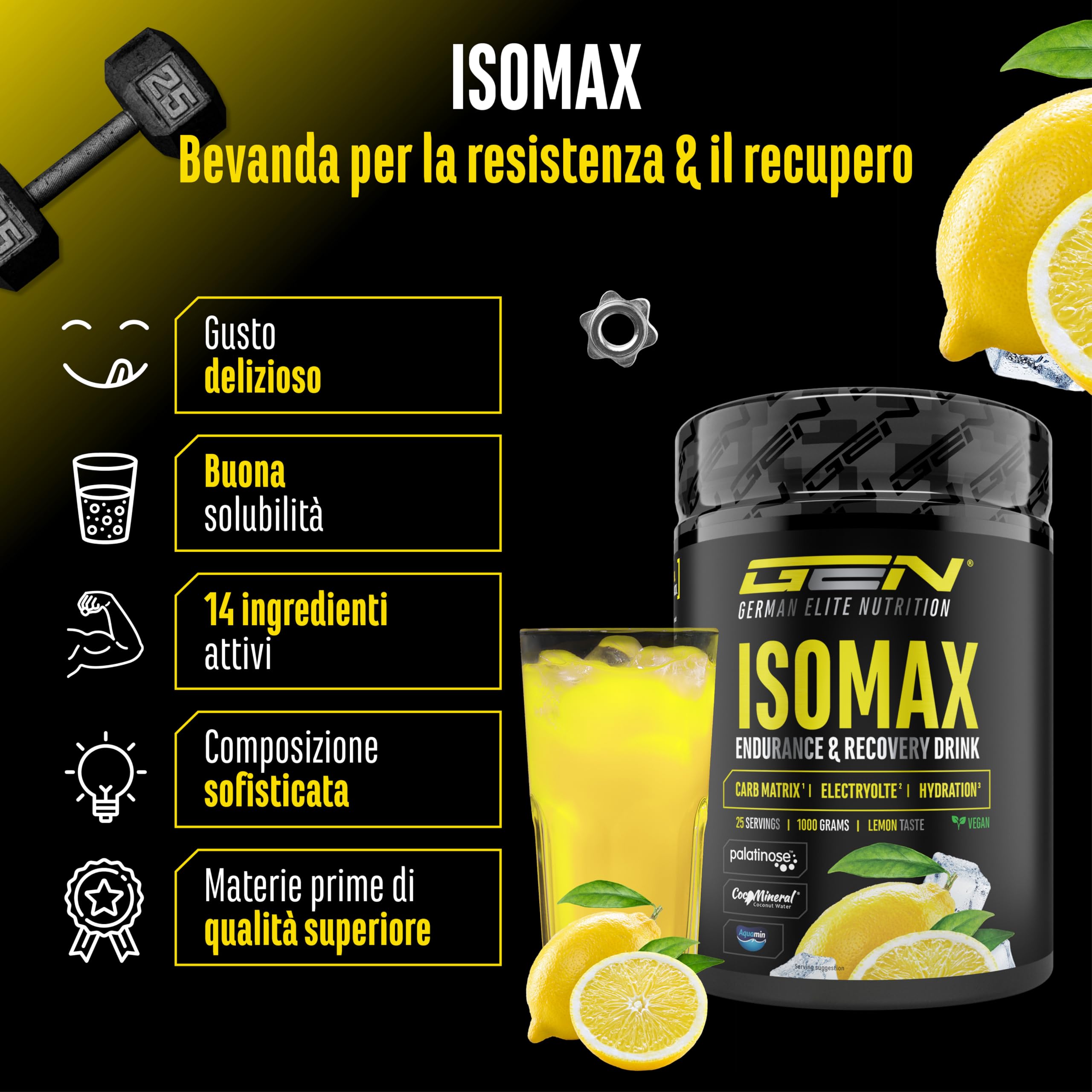 Elite Vitamins, Minerals & Hydration Isomax bevanda isotonica limone 1000 g vegana