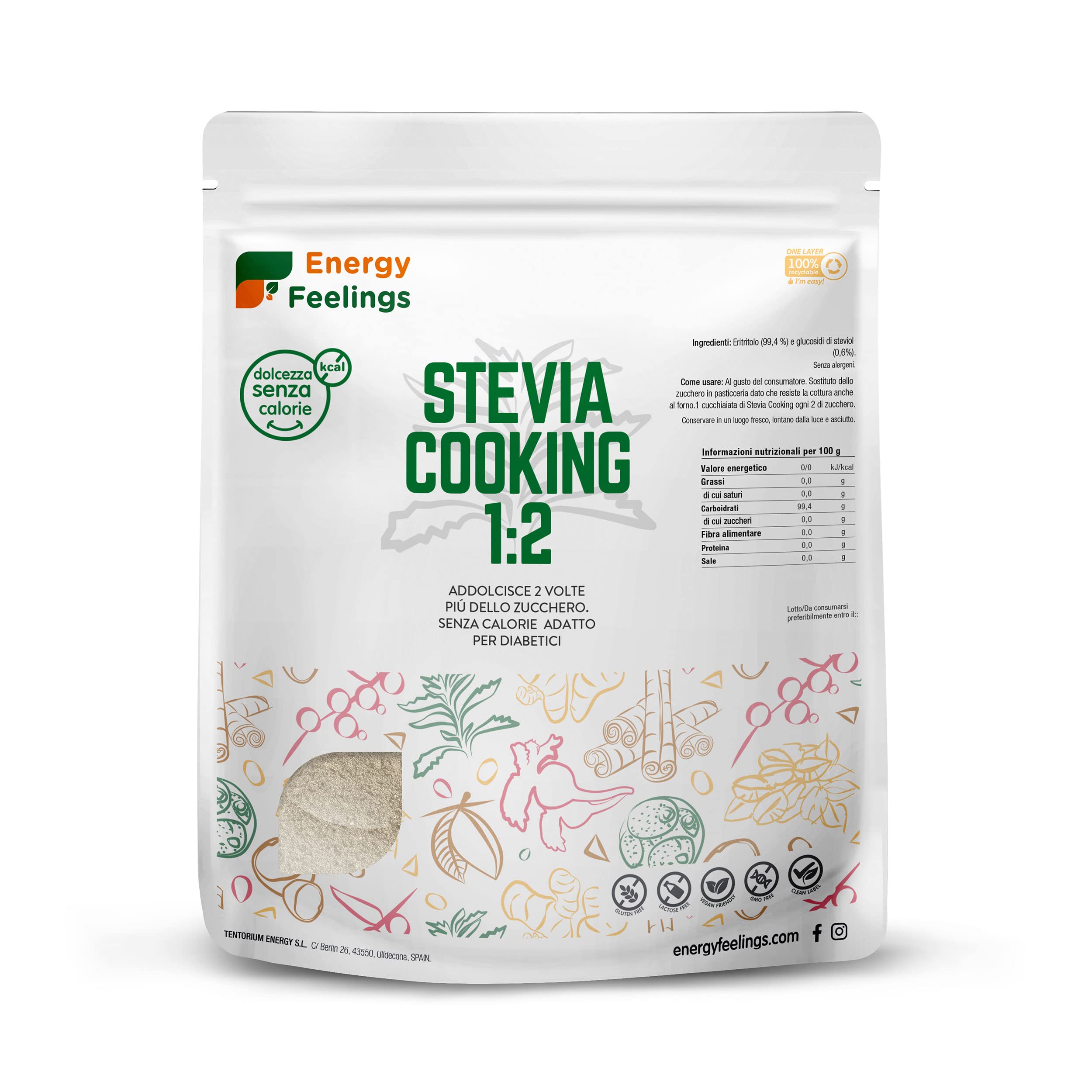 Energy Feelings Dolcificanti naturali Eritritolo Bio dolcificante 1 kg biologico