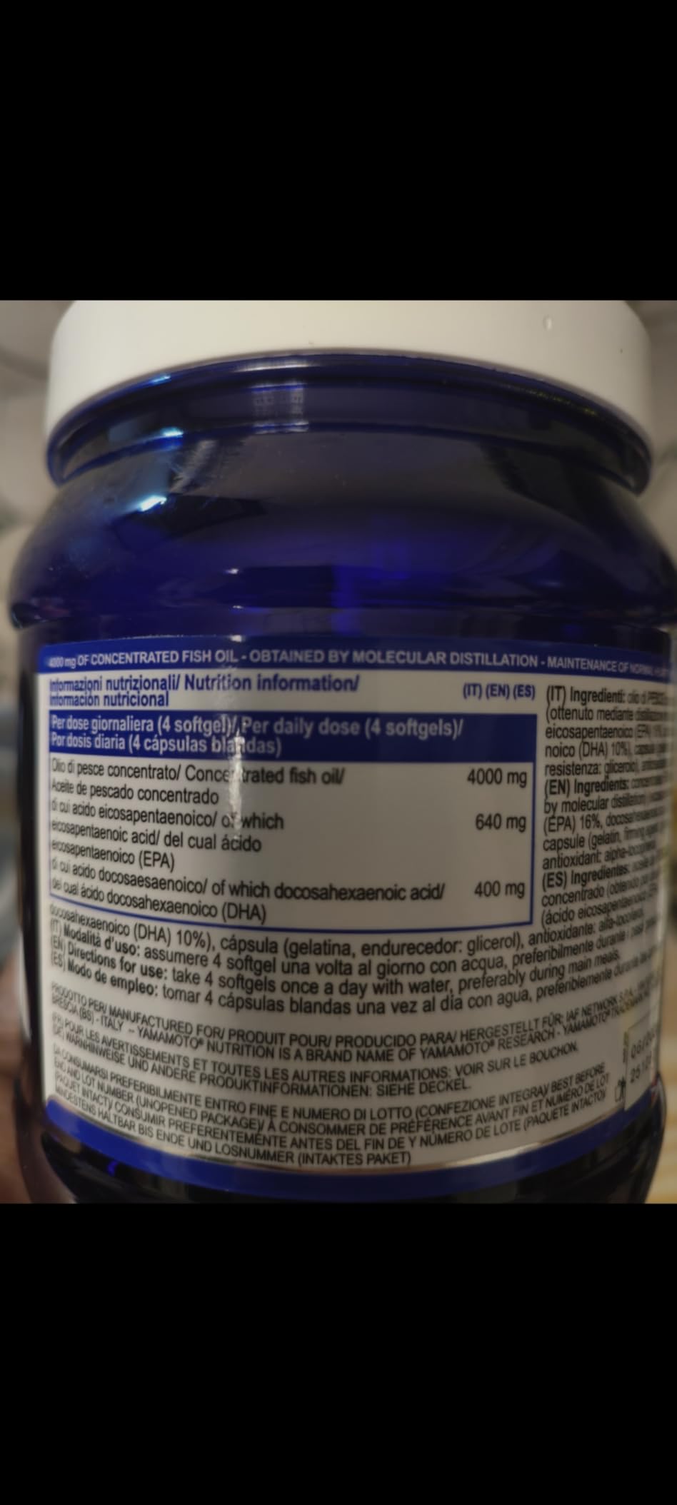YAMAMOTO Omega-3 e Cuore e Circolazione Fish Oil Molecular Distillation integratore omega-3 200 softgel EPA DHA