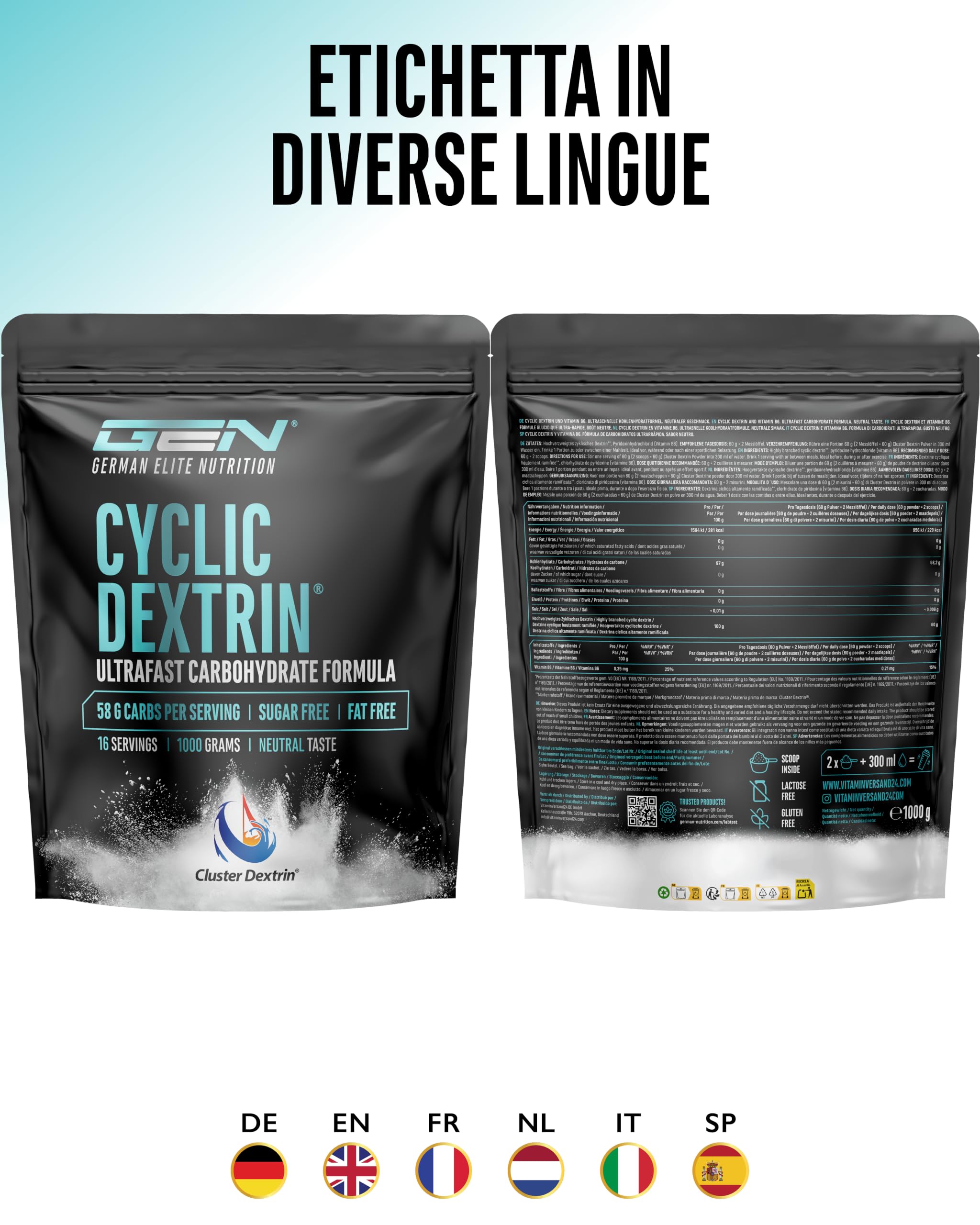 Elite Carbs & Mass Gainers Destrina Ciclica (Cluster Dextrin®) polvere 1000 g gusto neutro